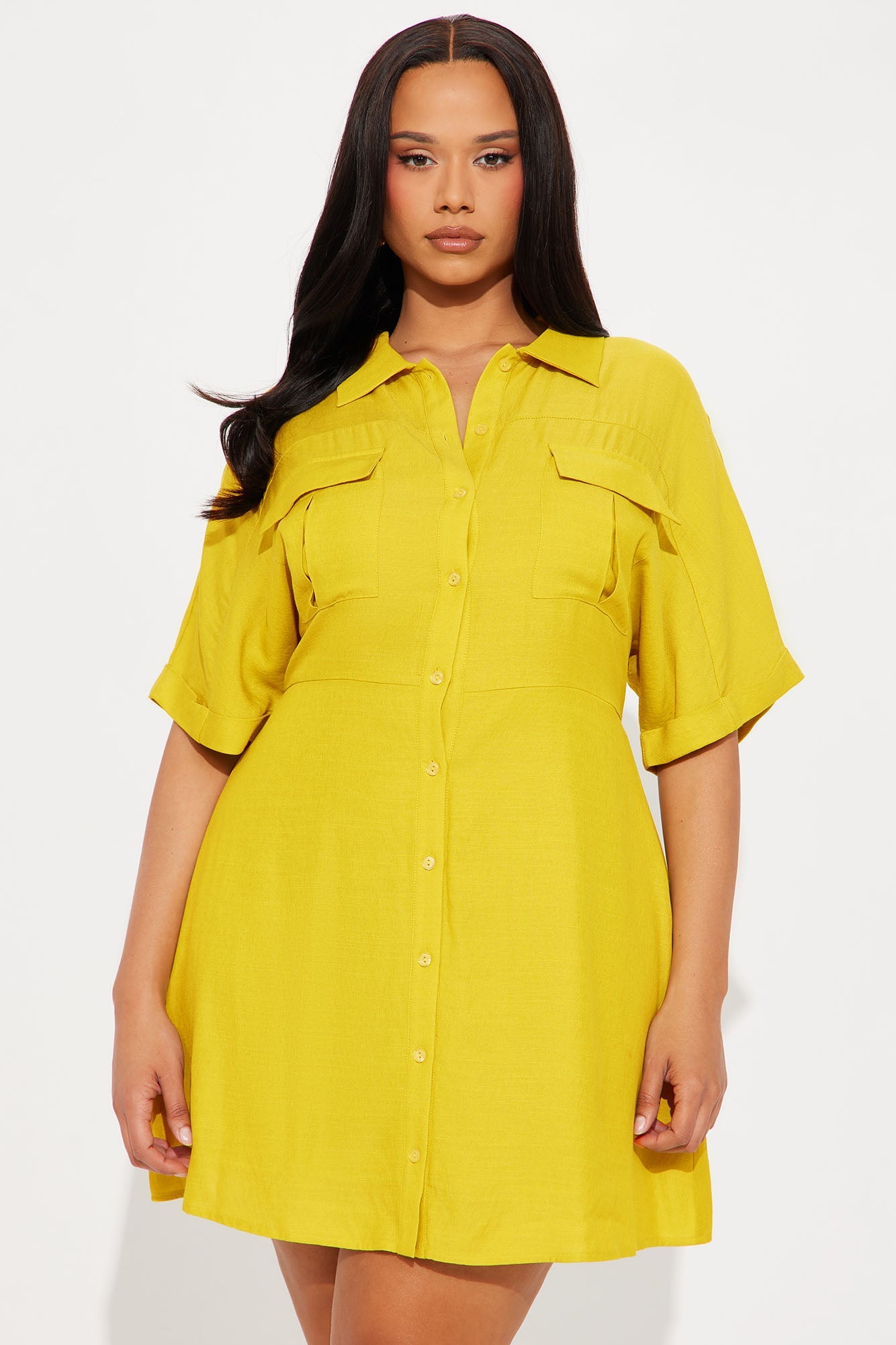 Penny Mini Shirt Dress - Mustard