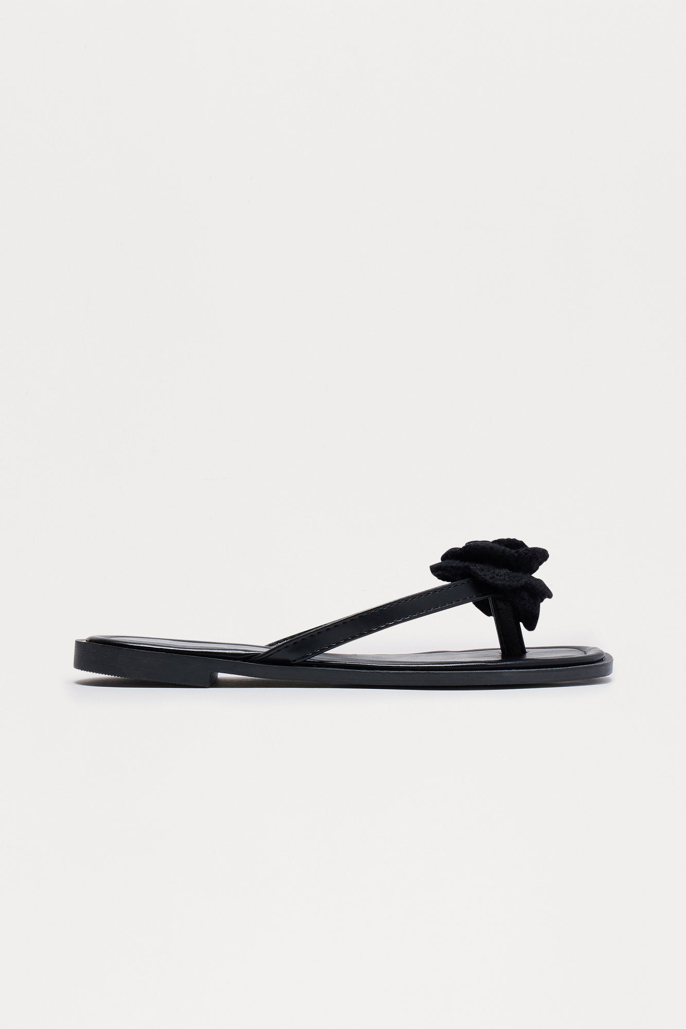 Tina Crochet Flower Flip Flops - Black