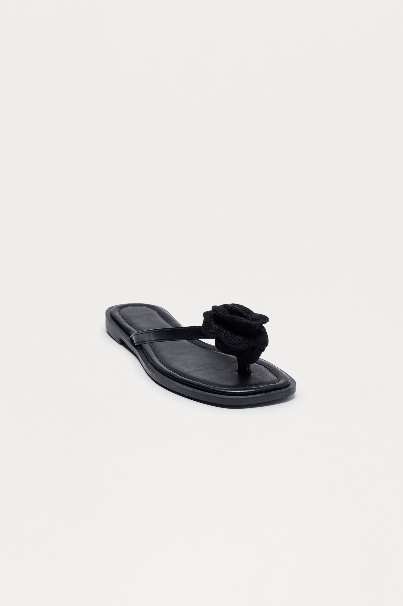 Tina Crochet Flower Flip Flops - Black
