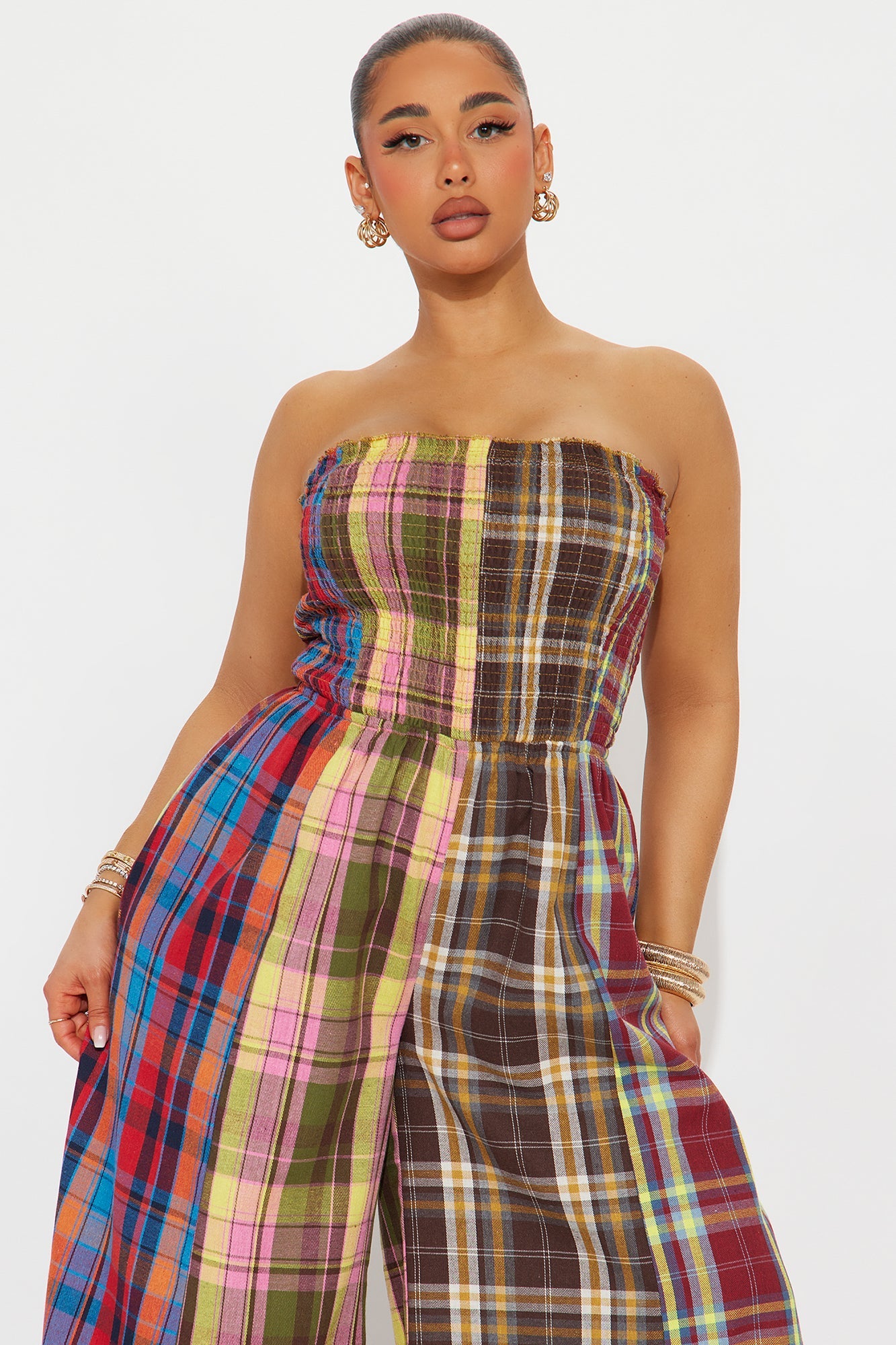 Tossed And Turned Flannel Jumpsuit - Red/combo
