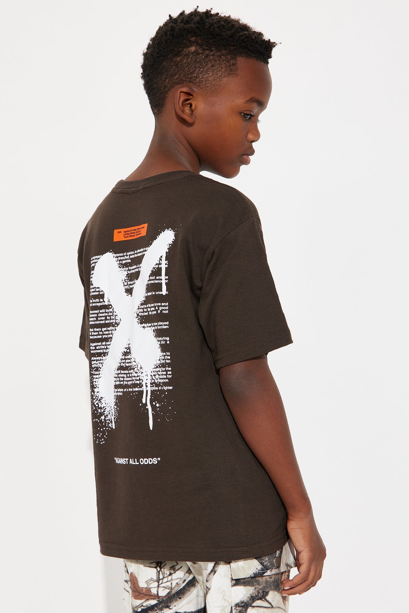 Mini X Graffiti Front/Back Short Sleeve Crew Neck T shirt - Brown