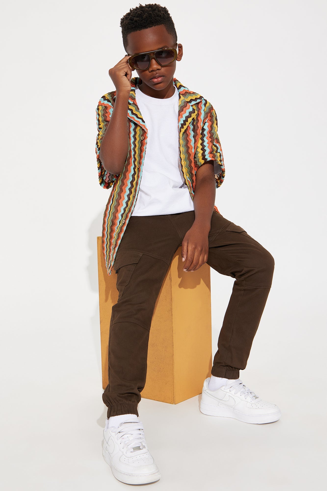 Mini Harris Zig Zag Short Sleeve Button Up - Multi Color