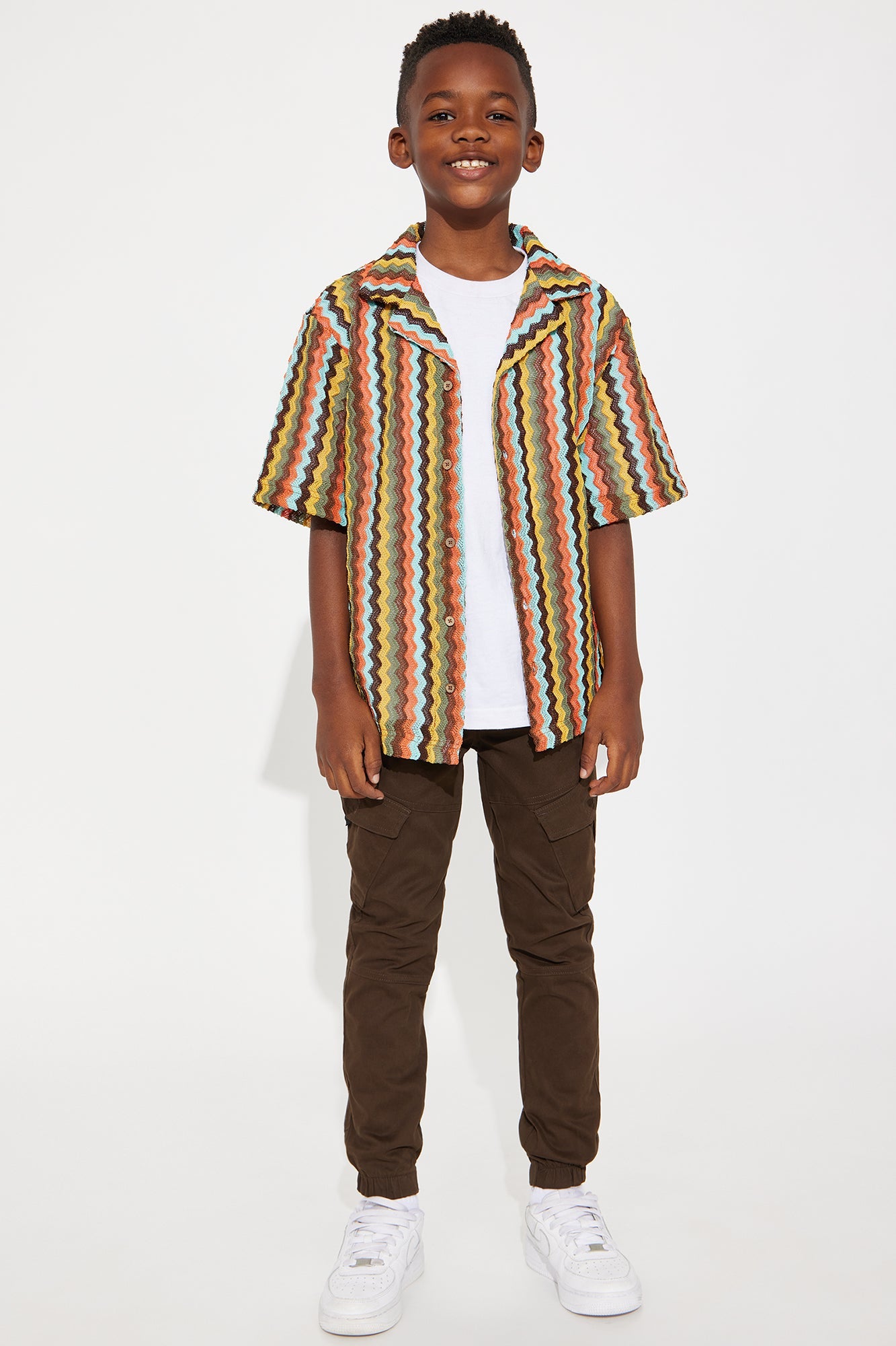 Mini Harris Zig Zag Short Sleeve Button Up - Multi Color