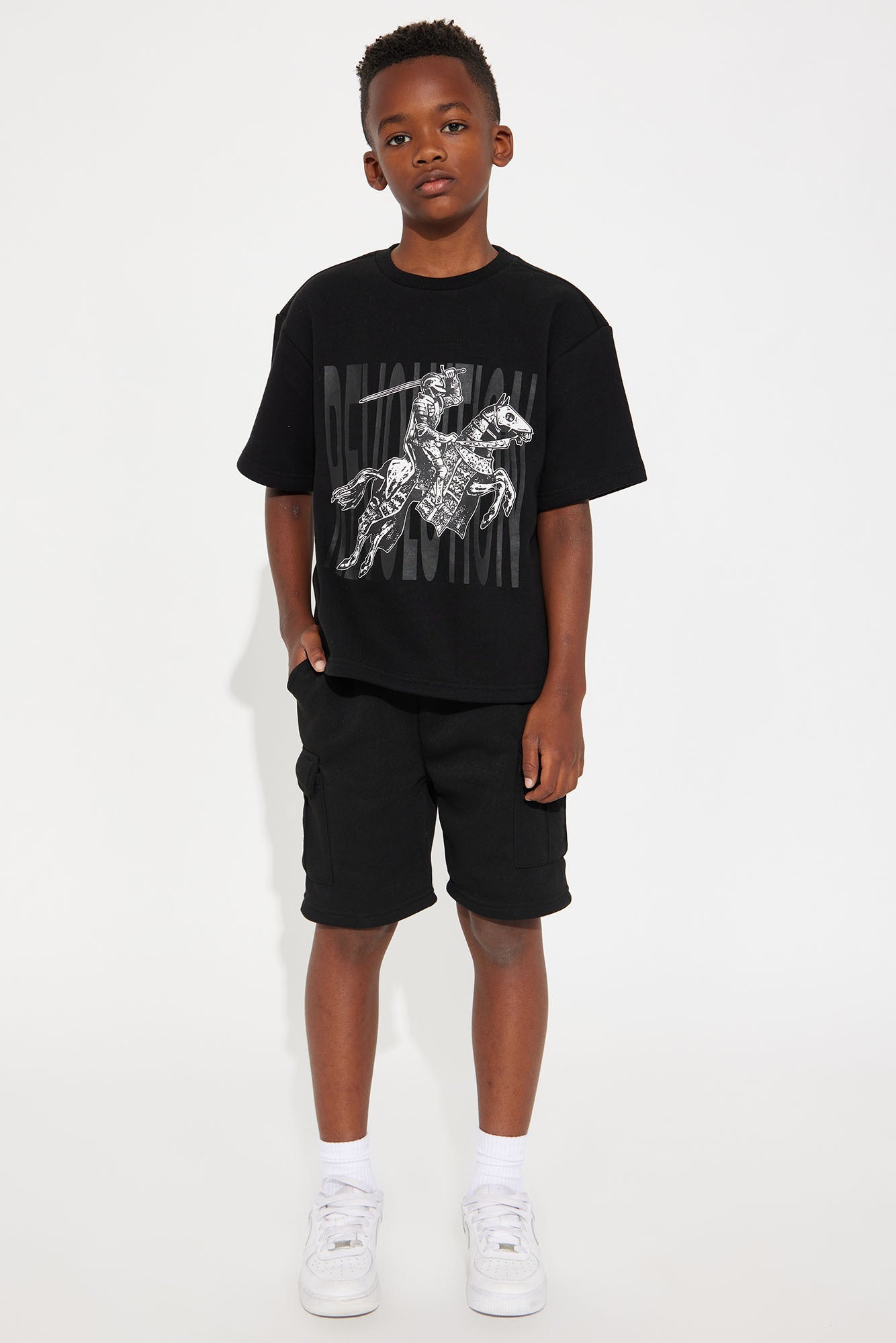 Mini Tyson Crusader Printed Oversized Short Sleeve Tee - Black