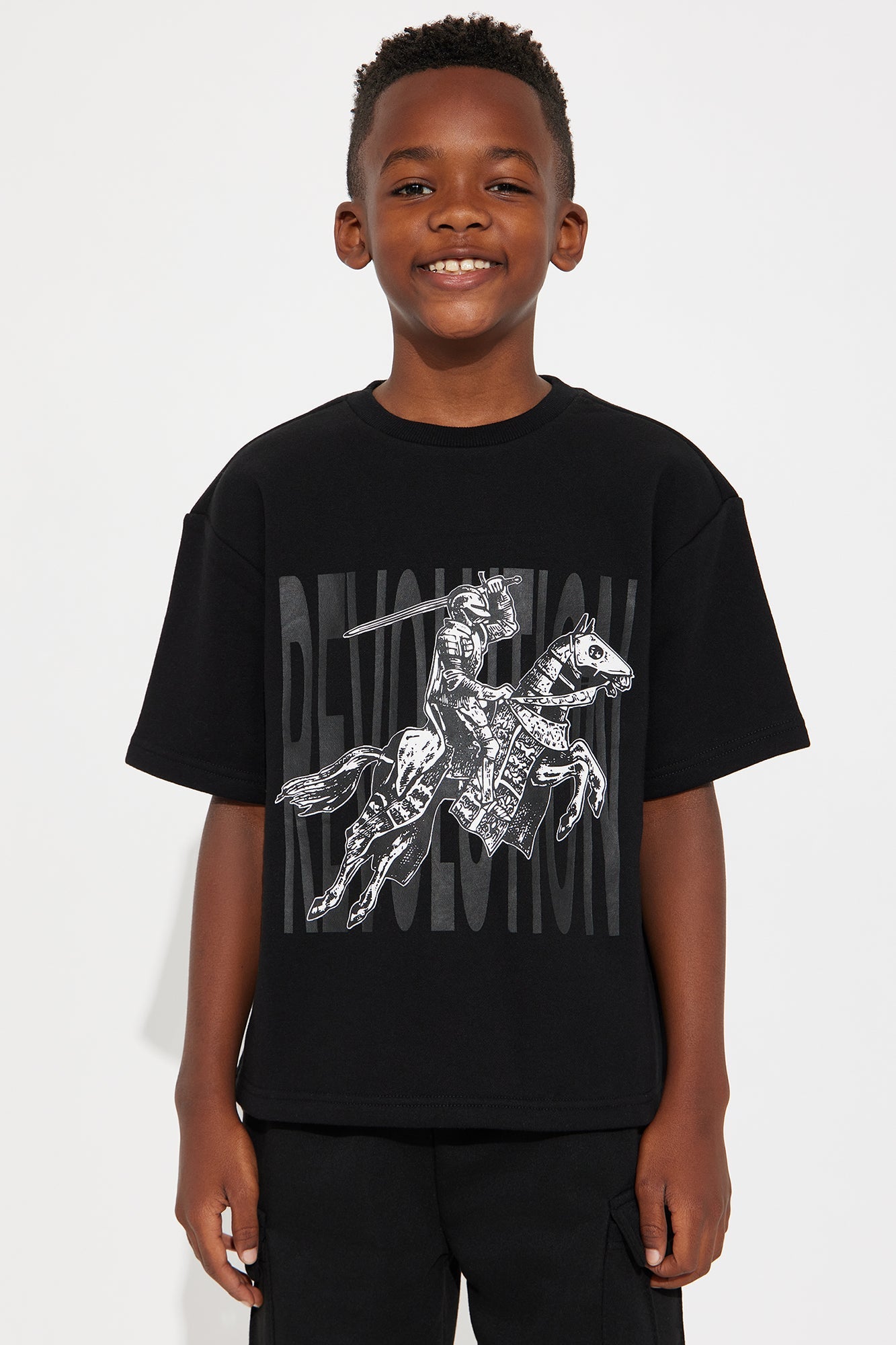 Mini Tyson Crusader Printed Oversized Short Sleeve Tee - Black