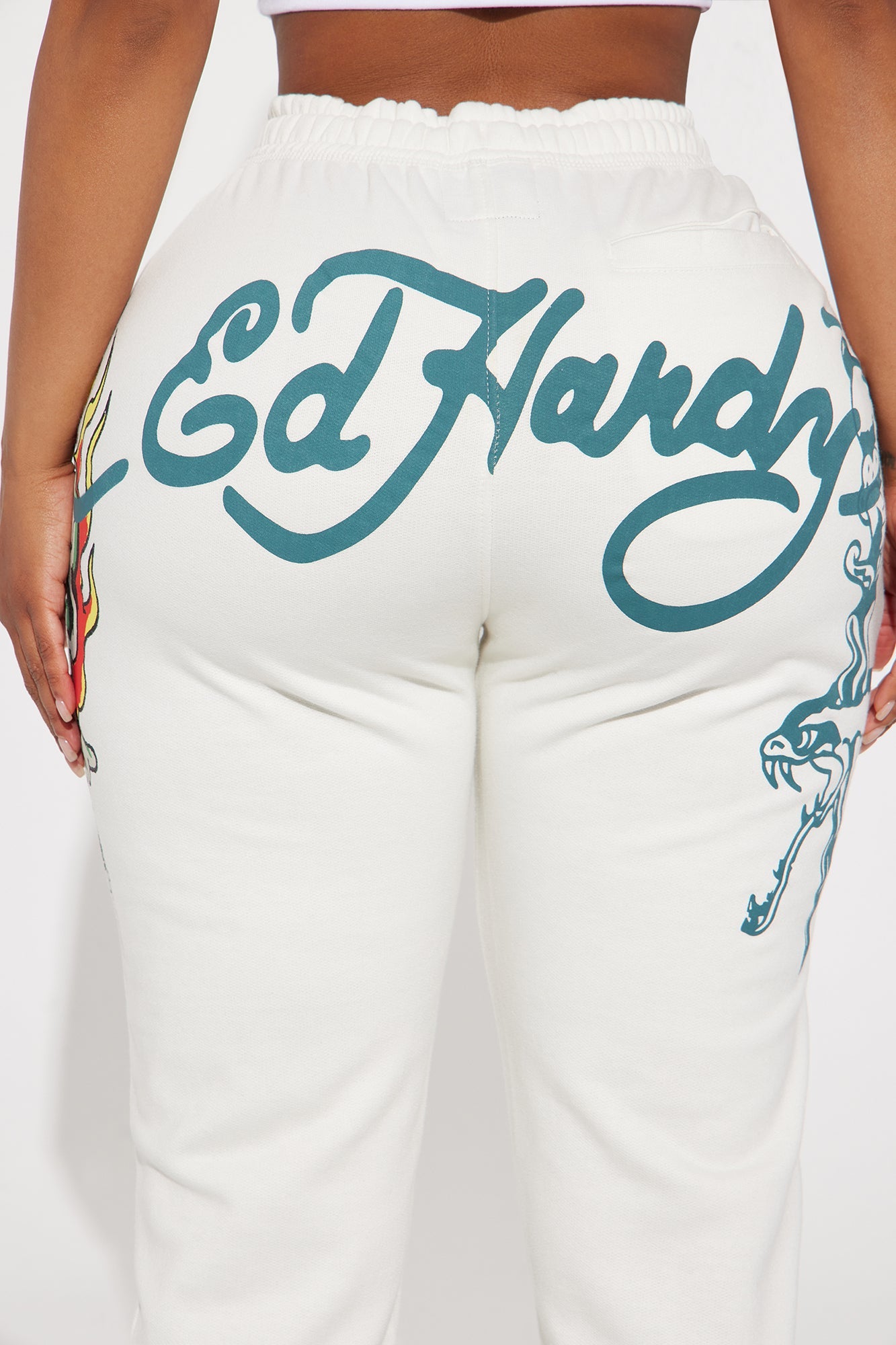Ed Hardy On Fire Wide Leg Pant - Ivory