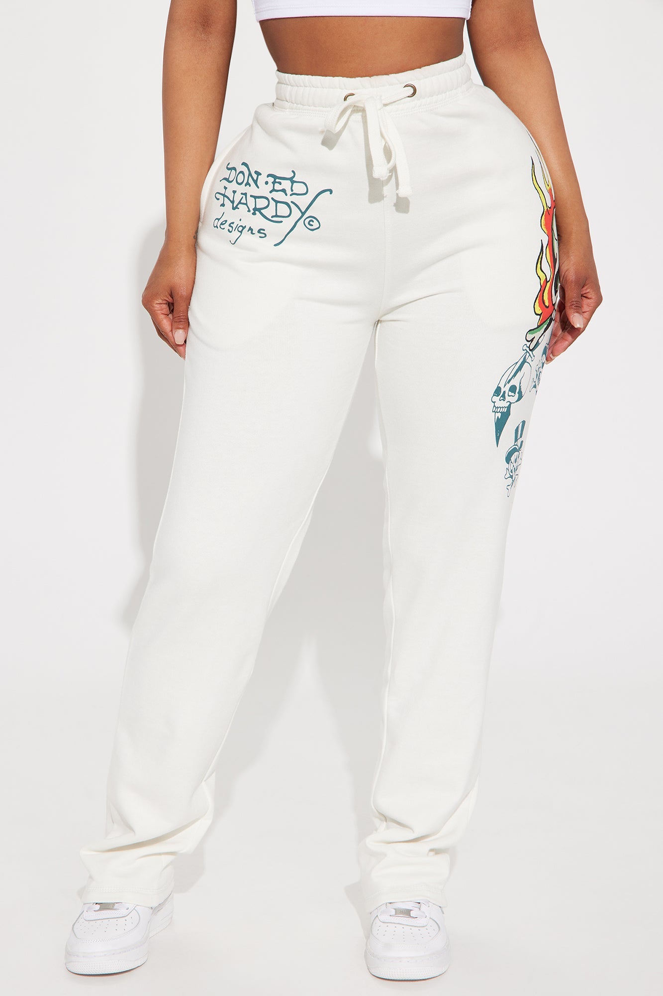 Ed Hardy On Fire Wide Leg Pant - Ivory