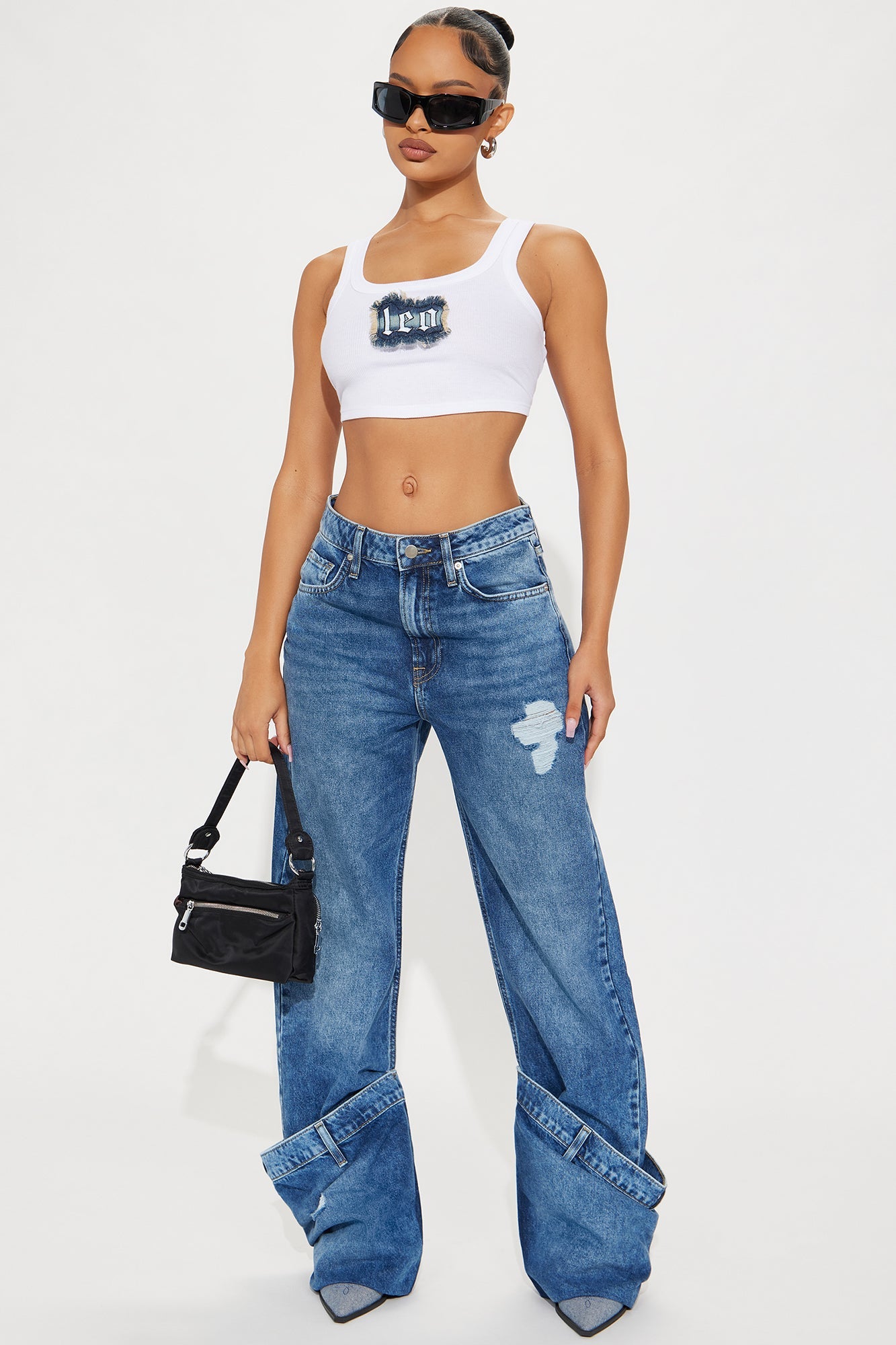 Calling It A Day Cuffed Straight Leg Jeans - Medium Wash