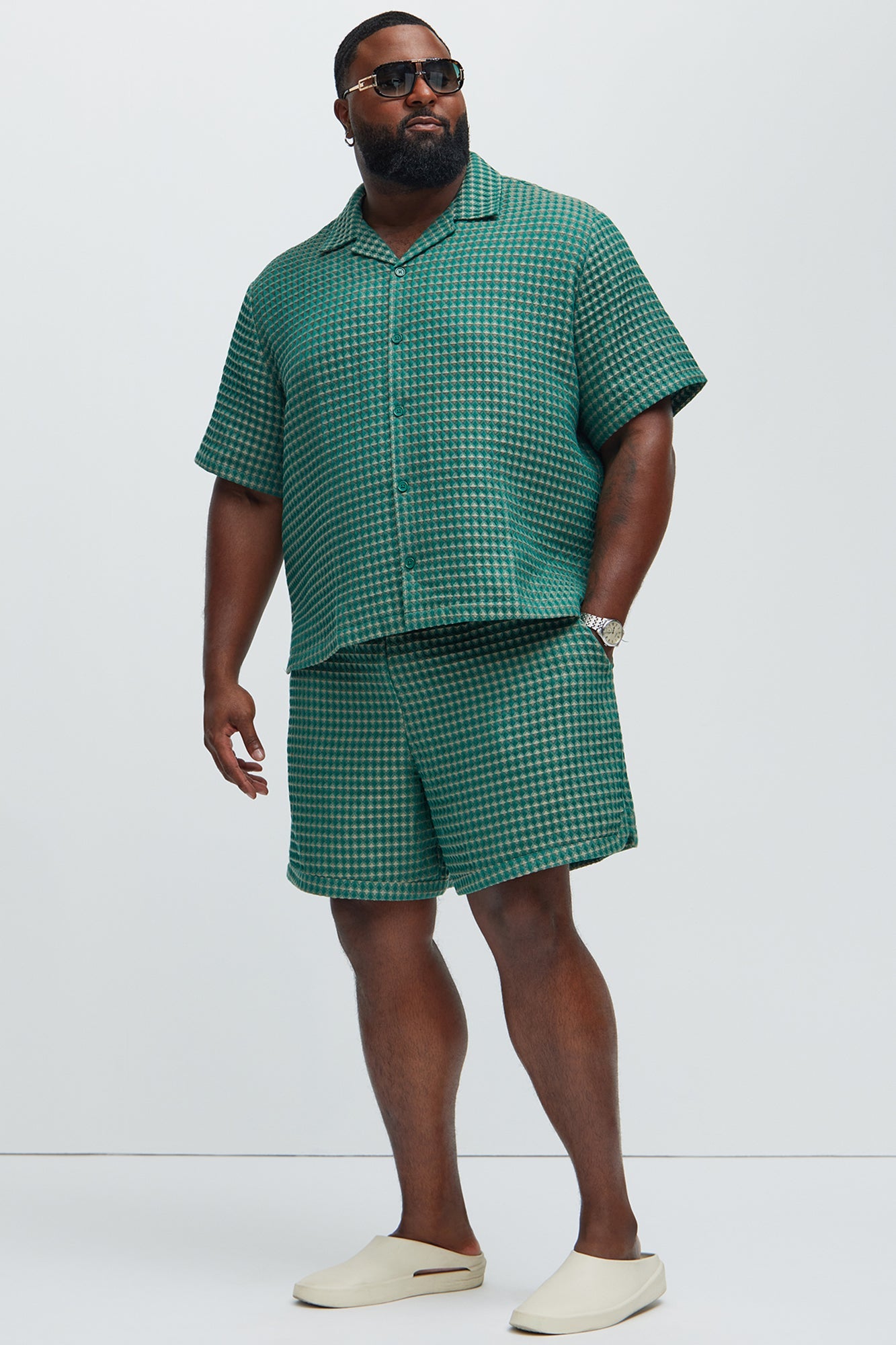 Dimensional Textured Warmup Shorts - Green/combo