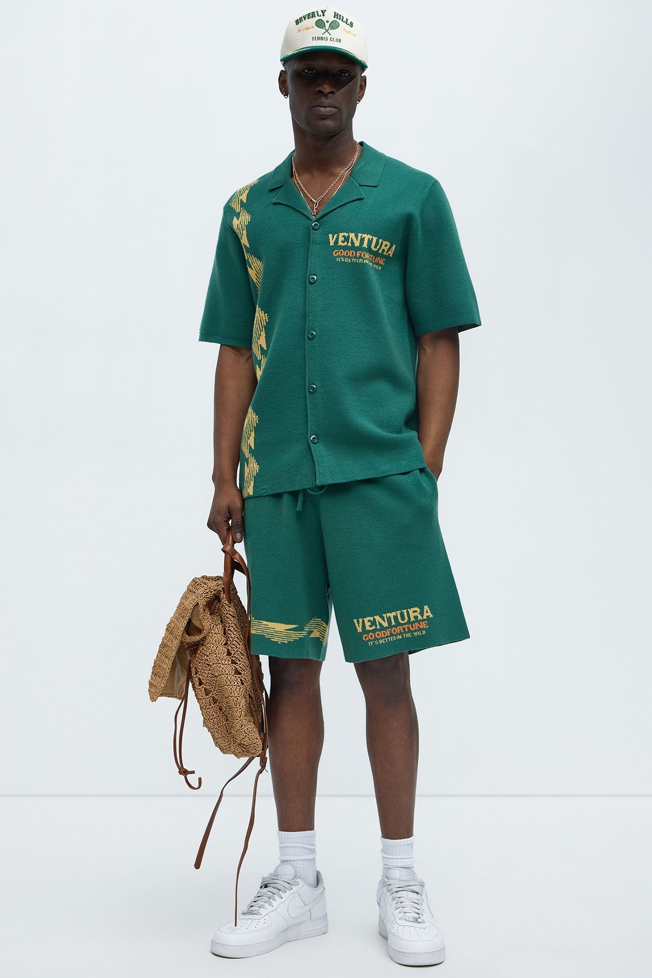 Dragon Palm Knitted Relaxed Shorts - Green/combo