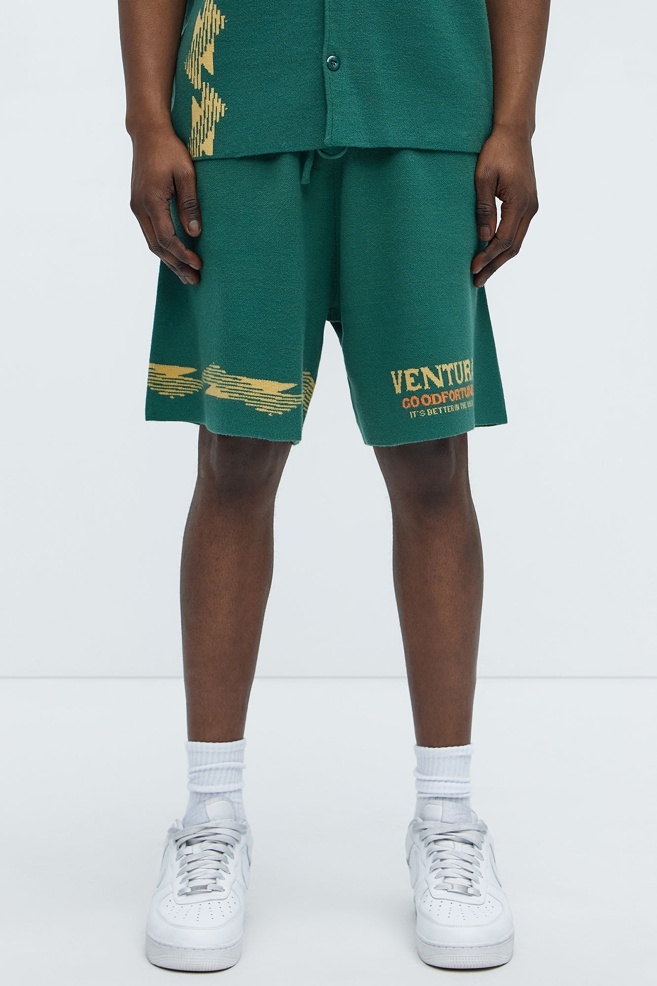 Dragon Palm Knitted Relaxed Shorts - Green/combo