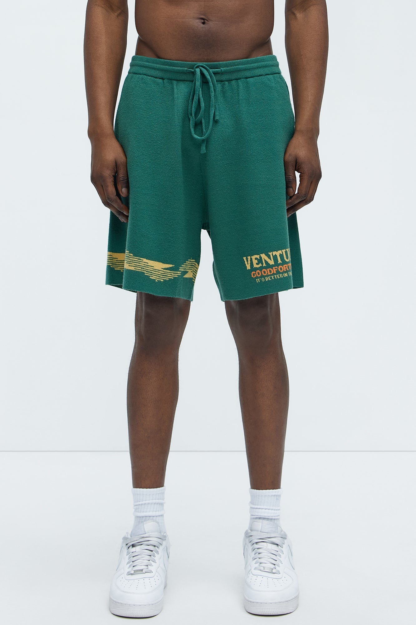 Dragon Palm Knitted Relaxed Shorts - Green/combo