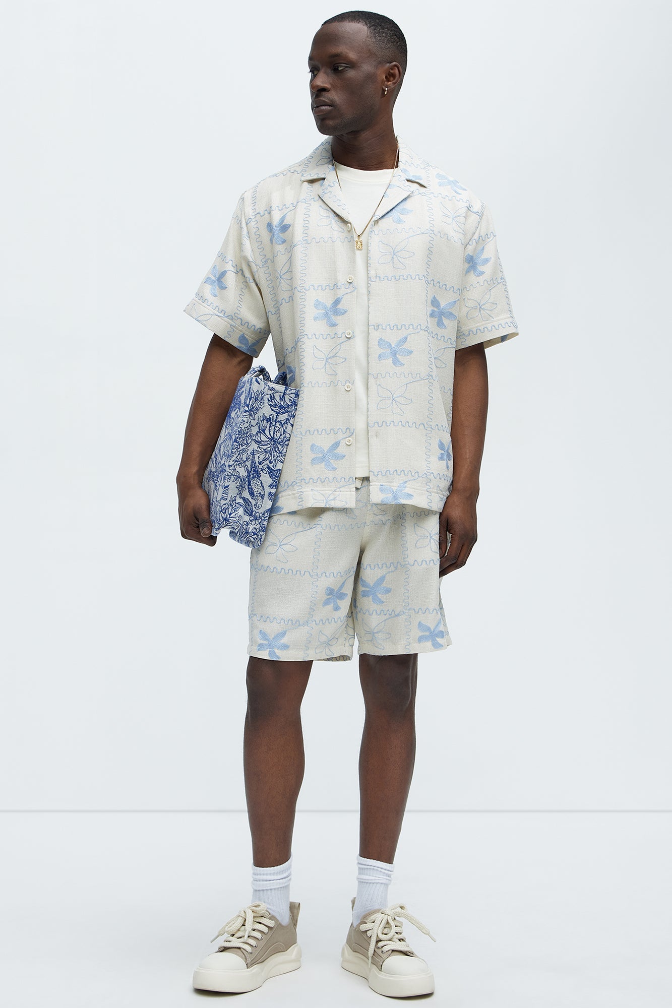 Embroidered Flowers Relaxed Shorts - Off White/combo