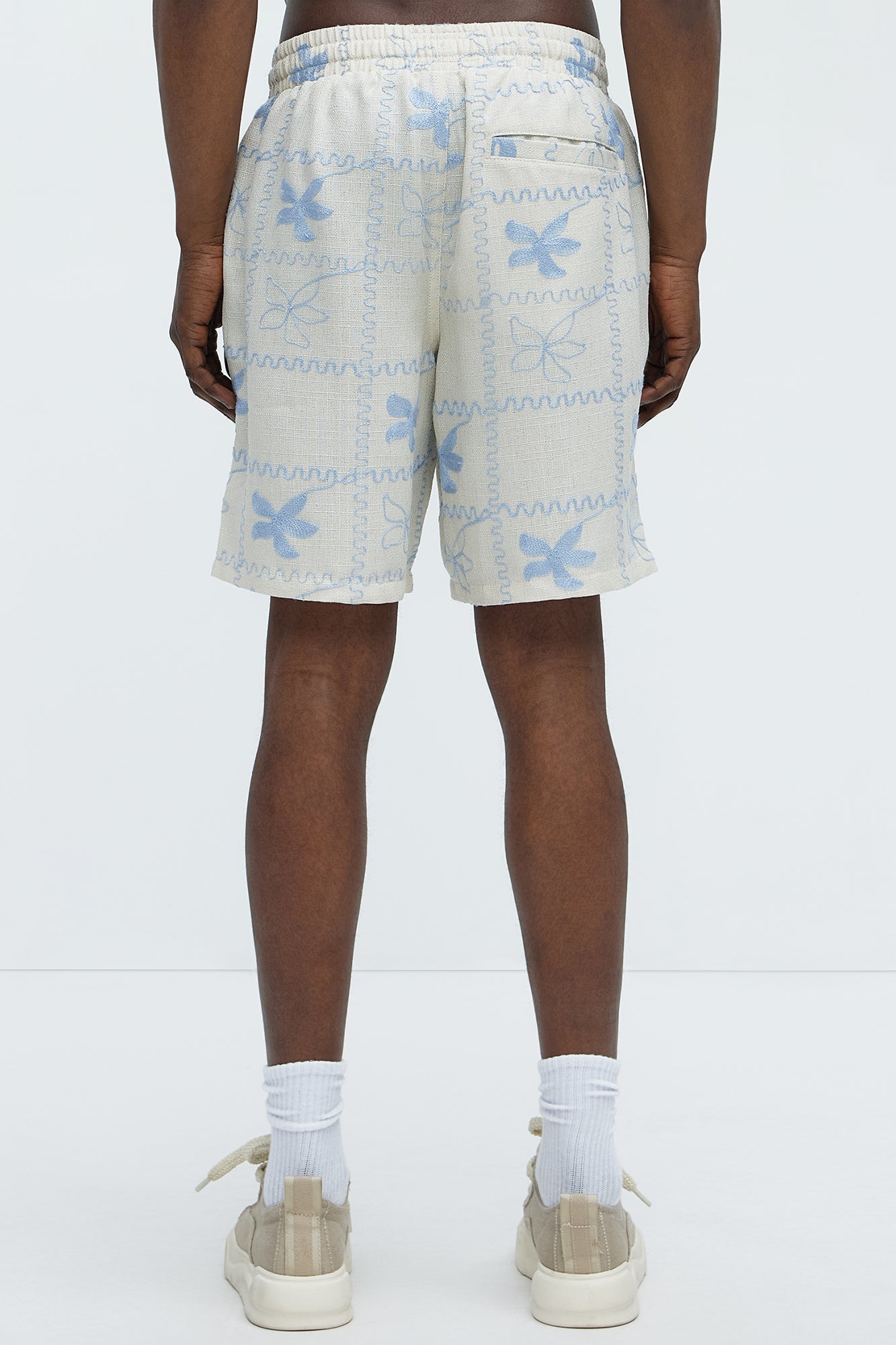 Embroidered Flowers Relaxed Shorts - Off White/combo