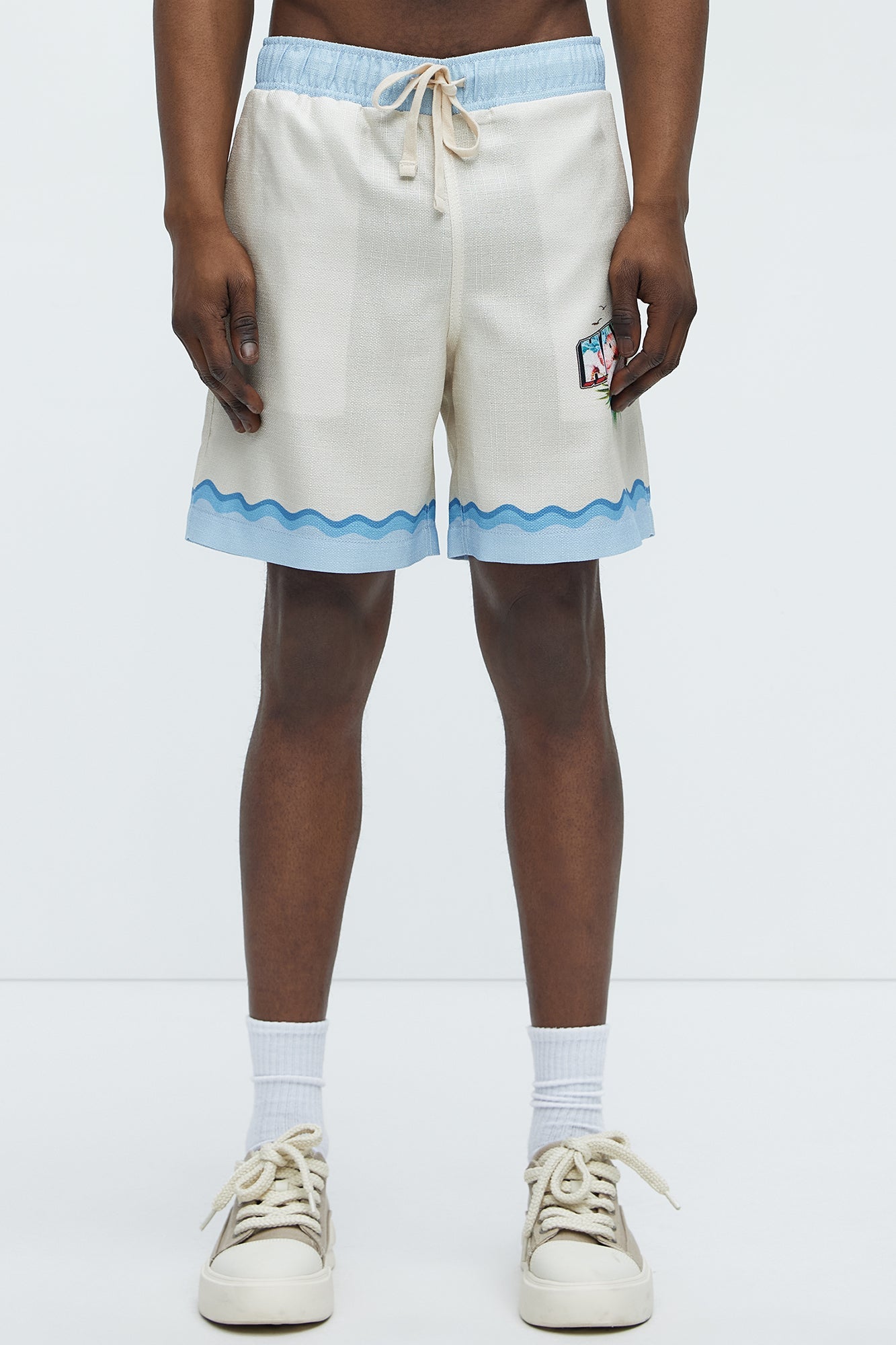 Havana Colorblock Border Print Relaxed Shorts - Cream/combo
