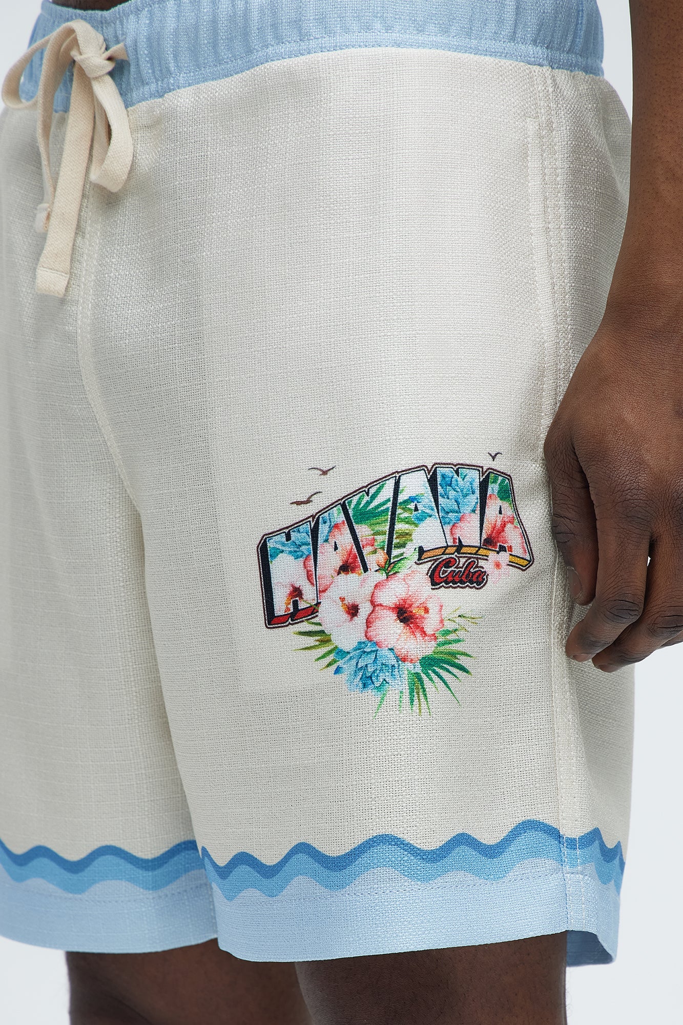 Havana Colorblock Border Print Relaxed Shorts - Cream/combo