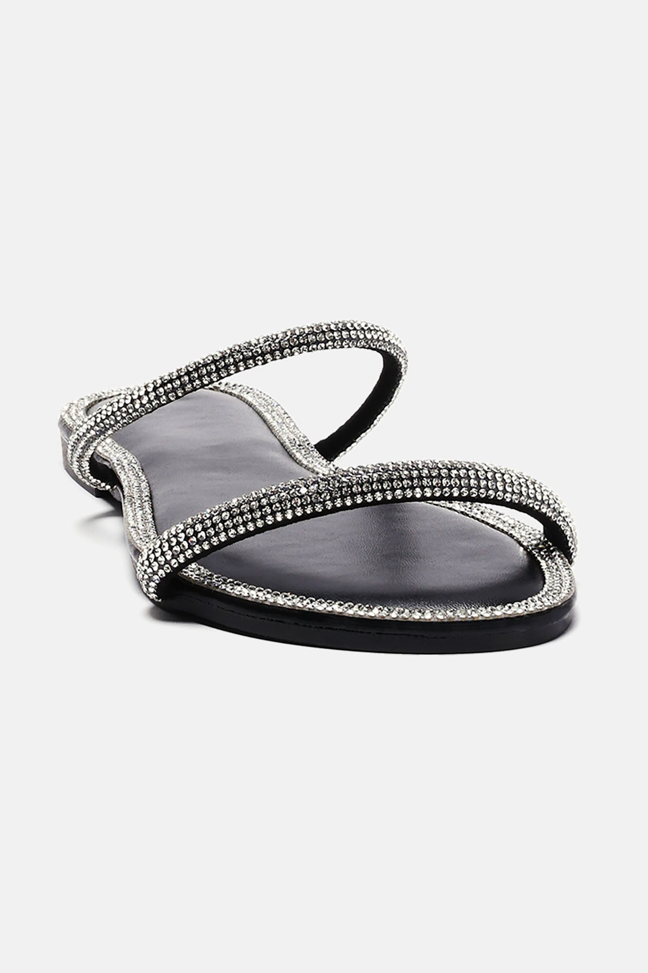 Juliet Embellished Double Strap Sandals - Black