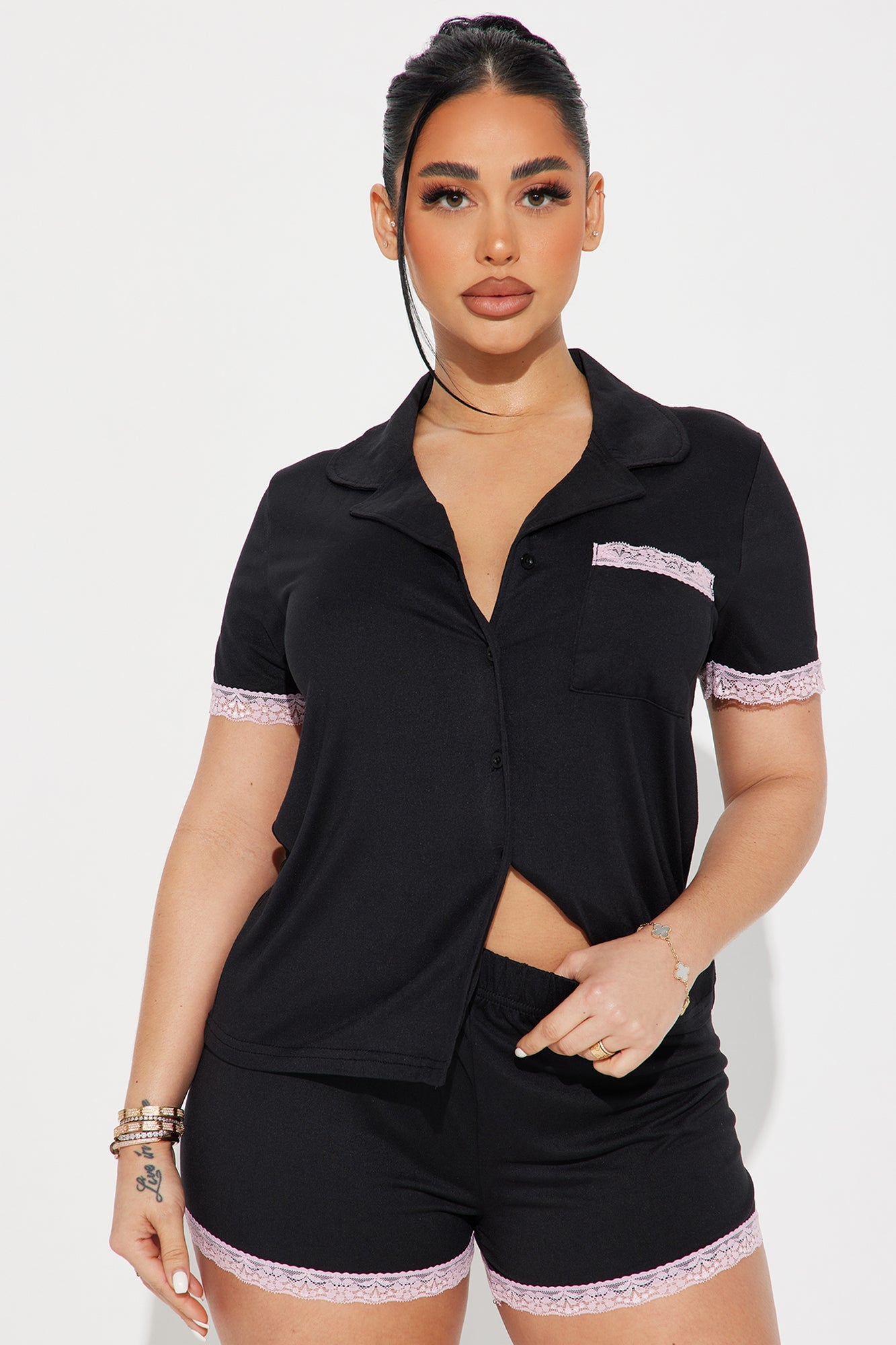 Lover Girl PJ Short Set - Black/Pink