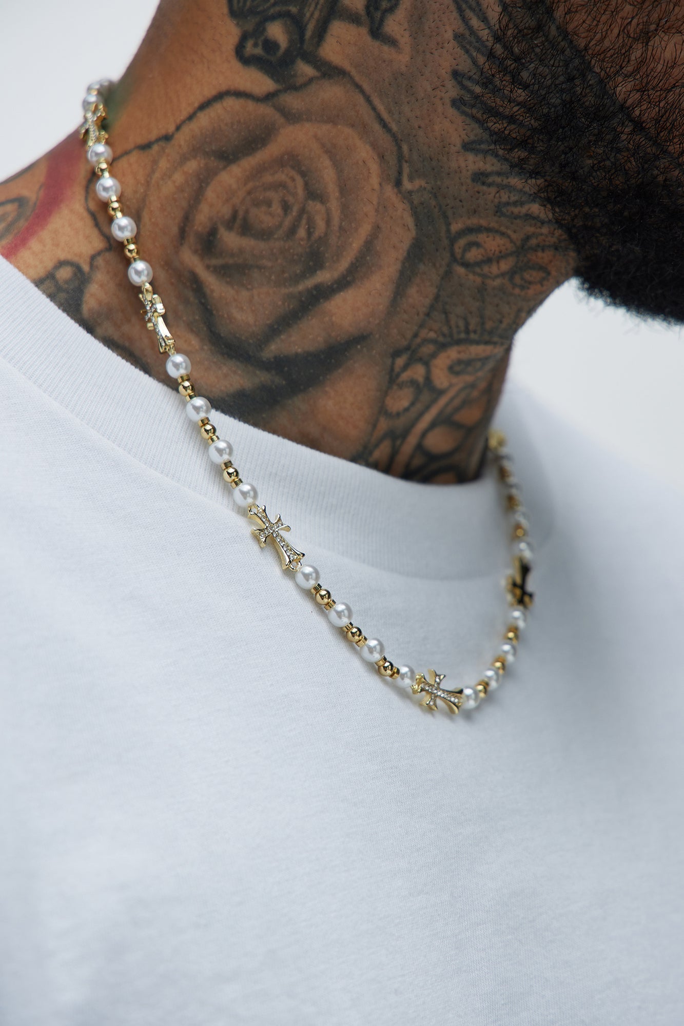 Tate Pearl Cross Chain Necklace - Gold