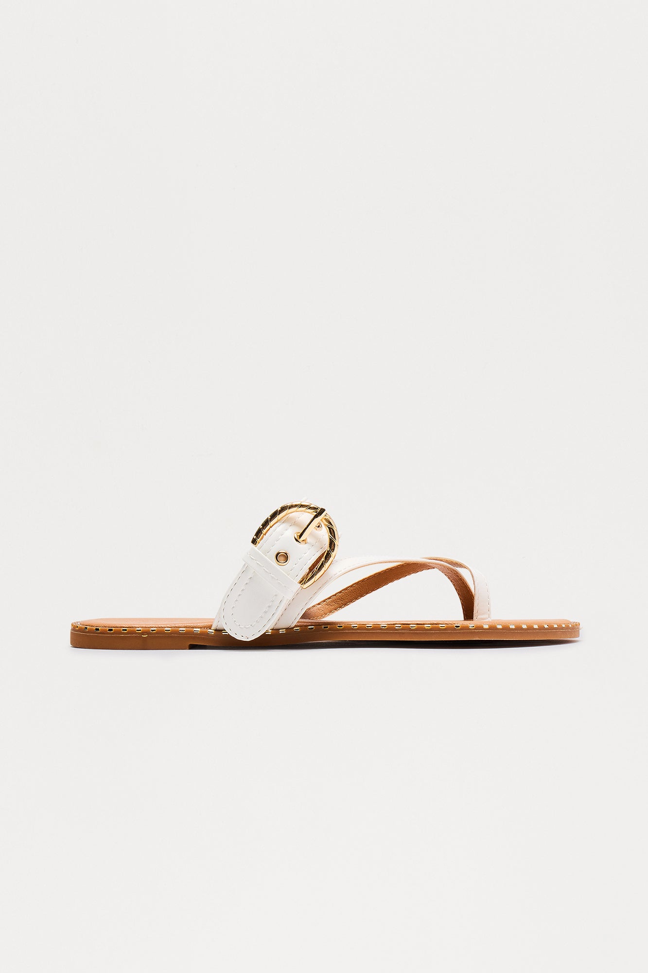 Mick Buckle Studded Flip Flops - White