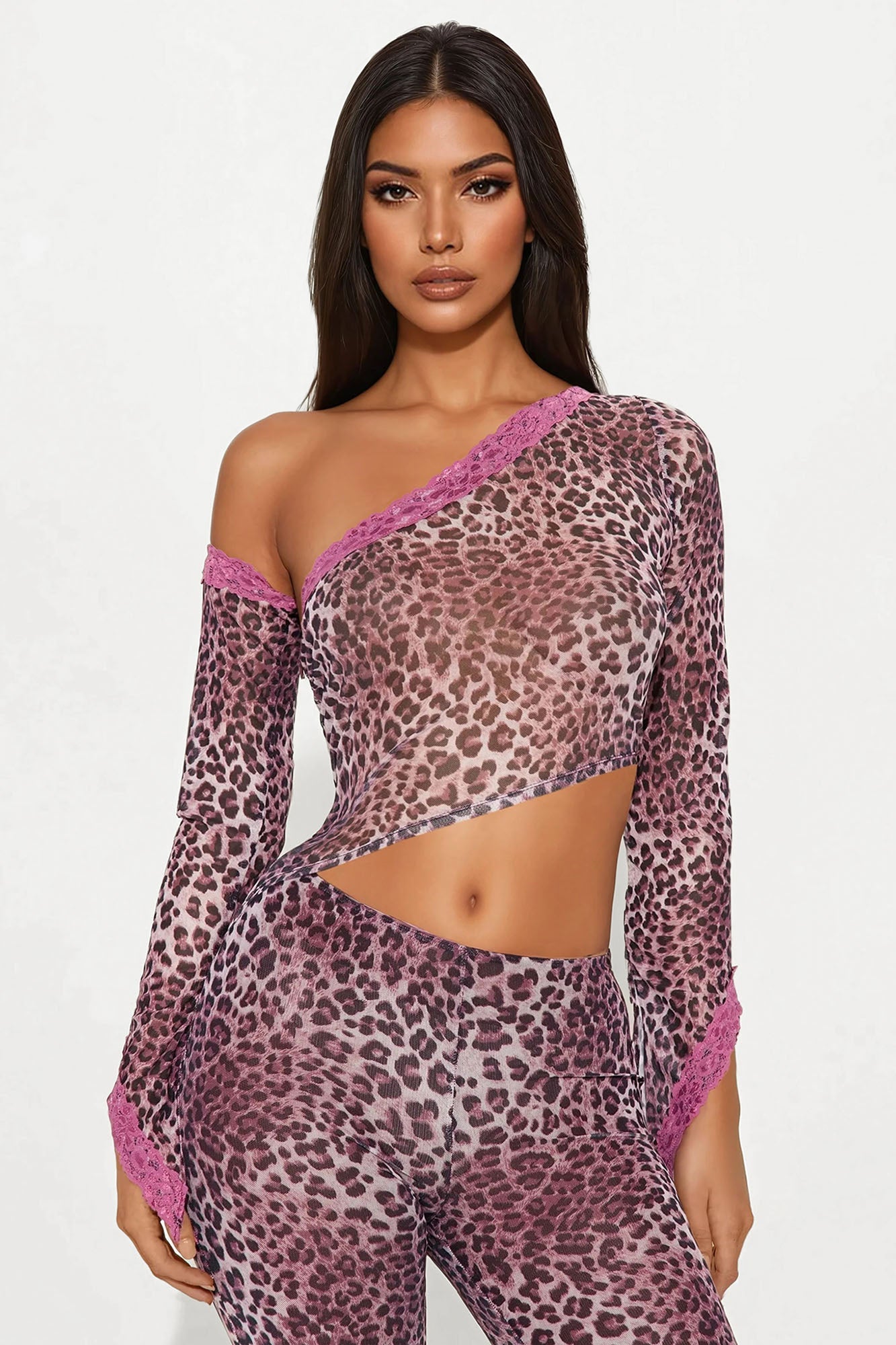 Britney Leopard Mesh Jumpsuit - Mauve/combo