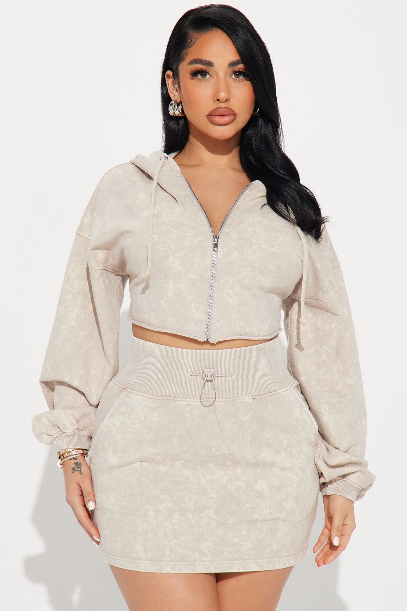 Go With The Feels Skirt Set - Taupe/combo