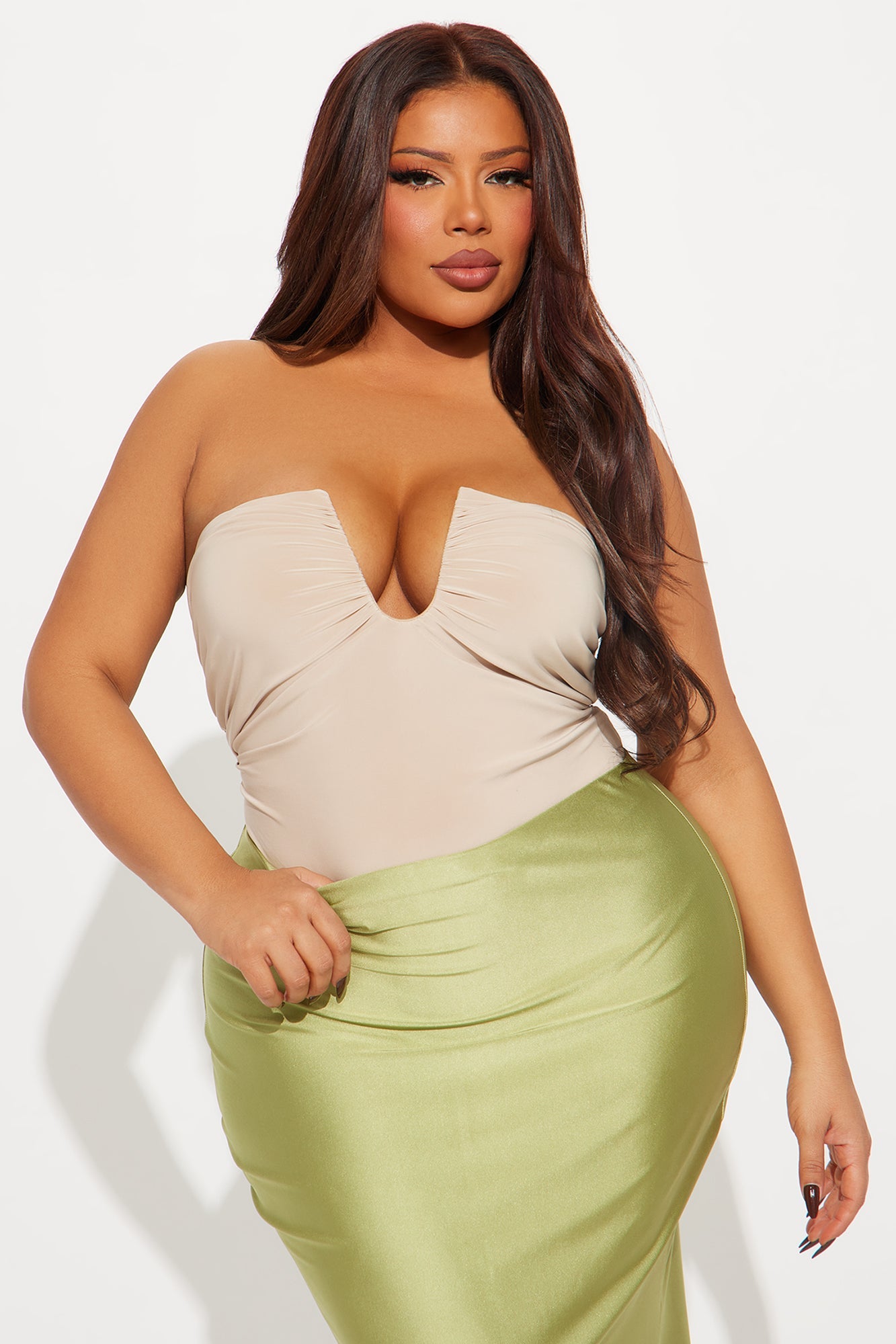 Vanity Ruched Strapless Bodysuit - Tan
