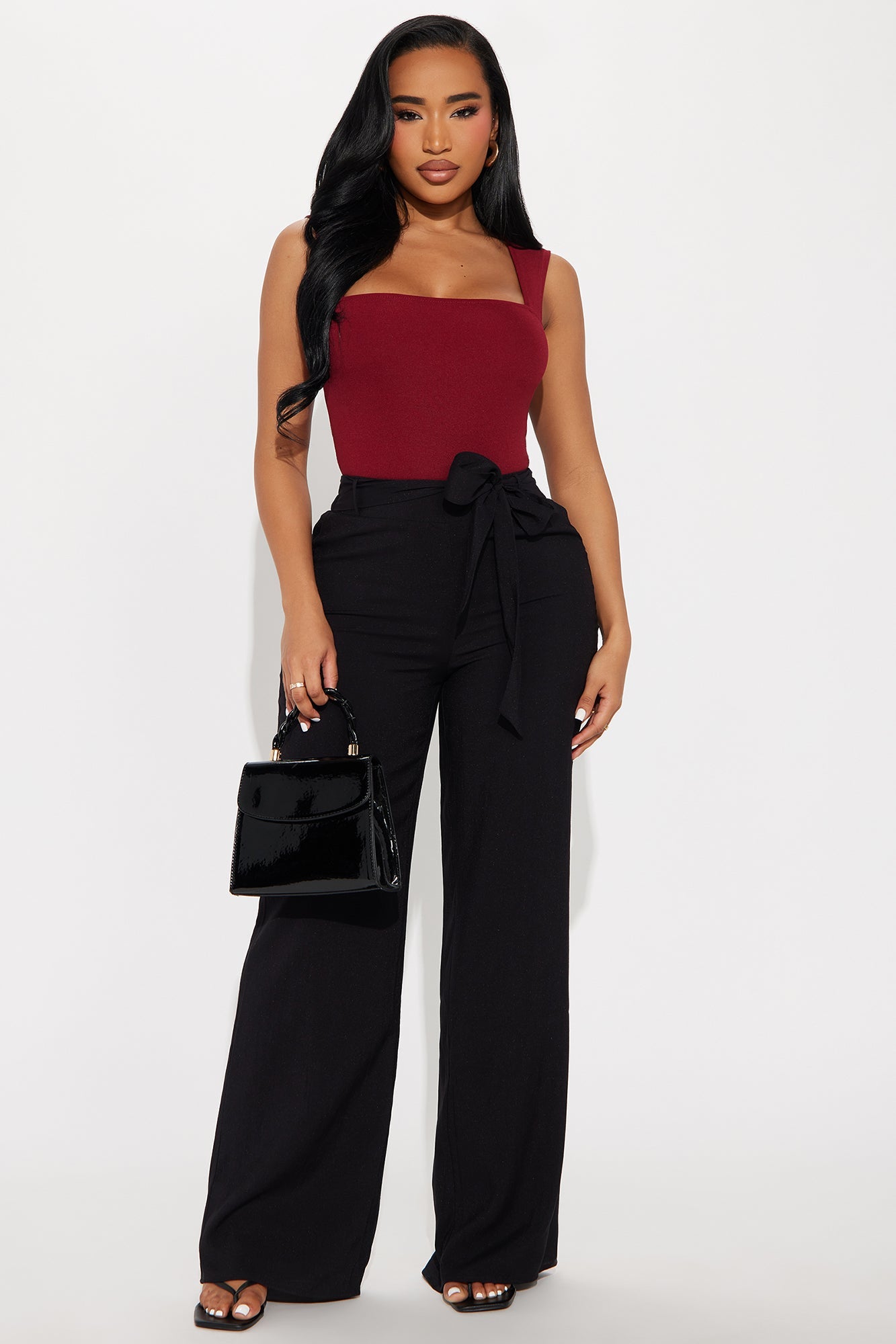 Aviana Square Neck Open Back Bodysuit - Burgundy