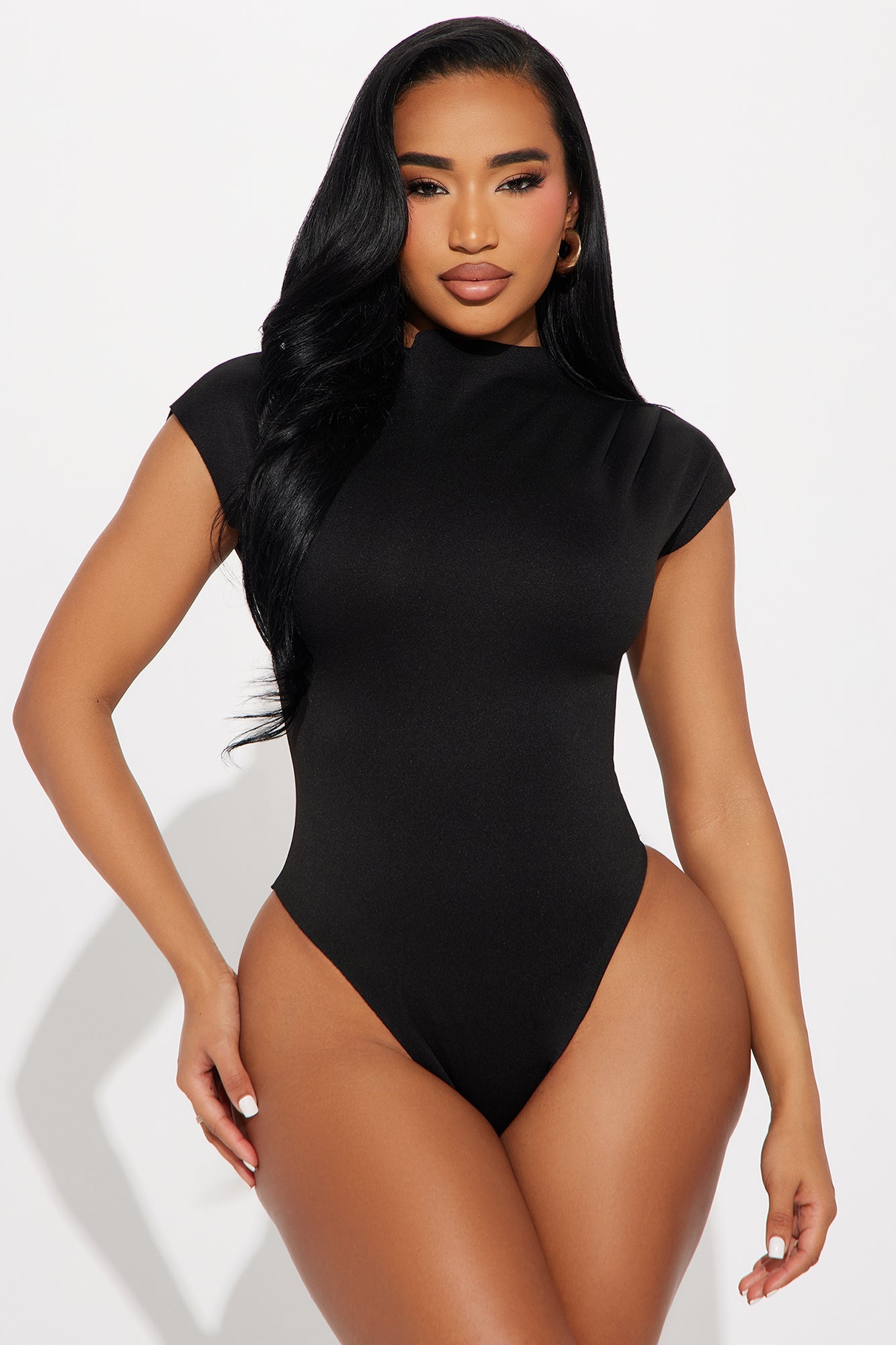 Fern Short Sleeve Mock Neck Bodysuit - Black