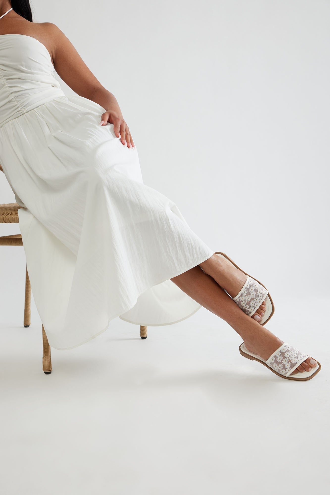 Zita Floral Slip On Sandals - White