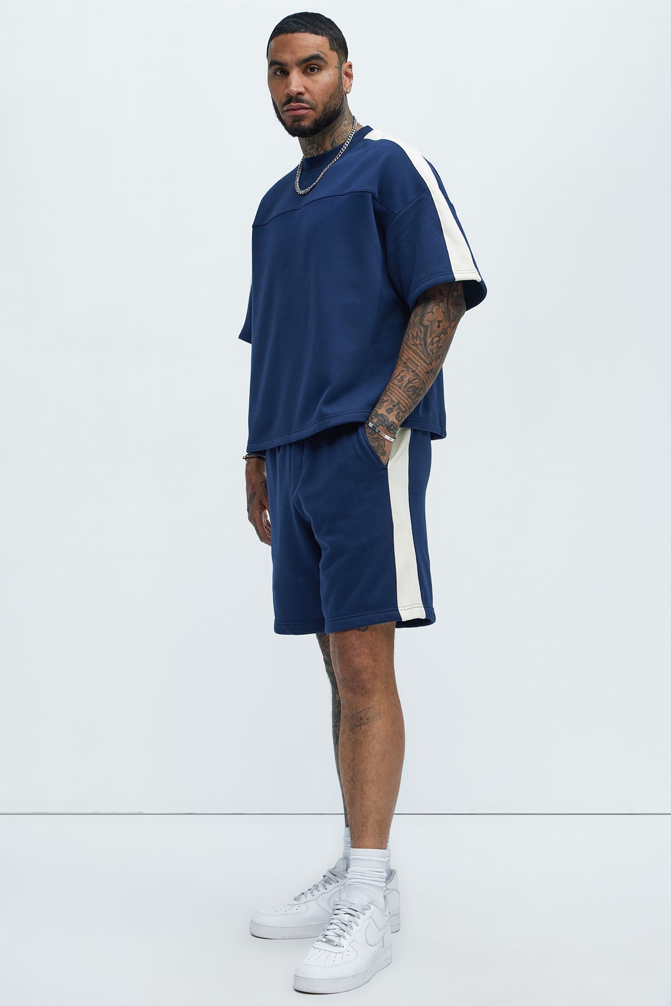 Tyson Oversized Heavyweight Striped Tee - Navy
