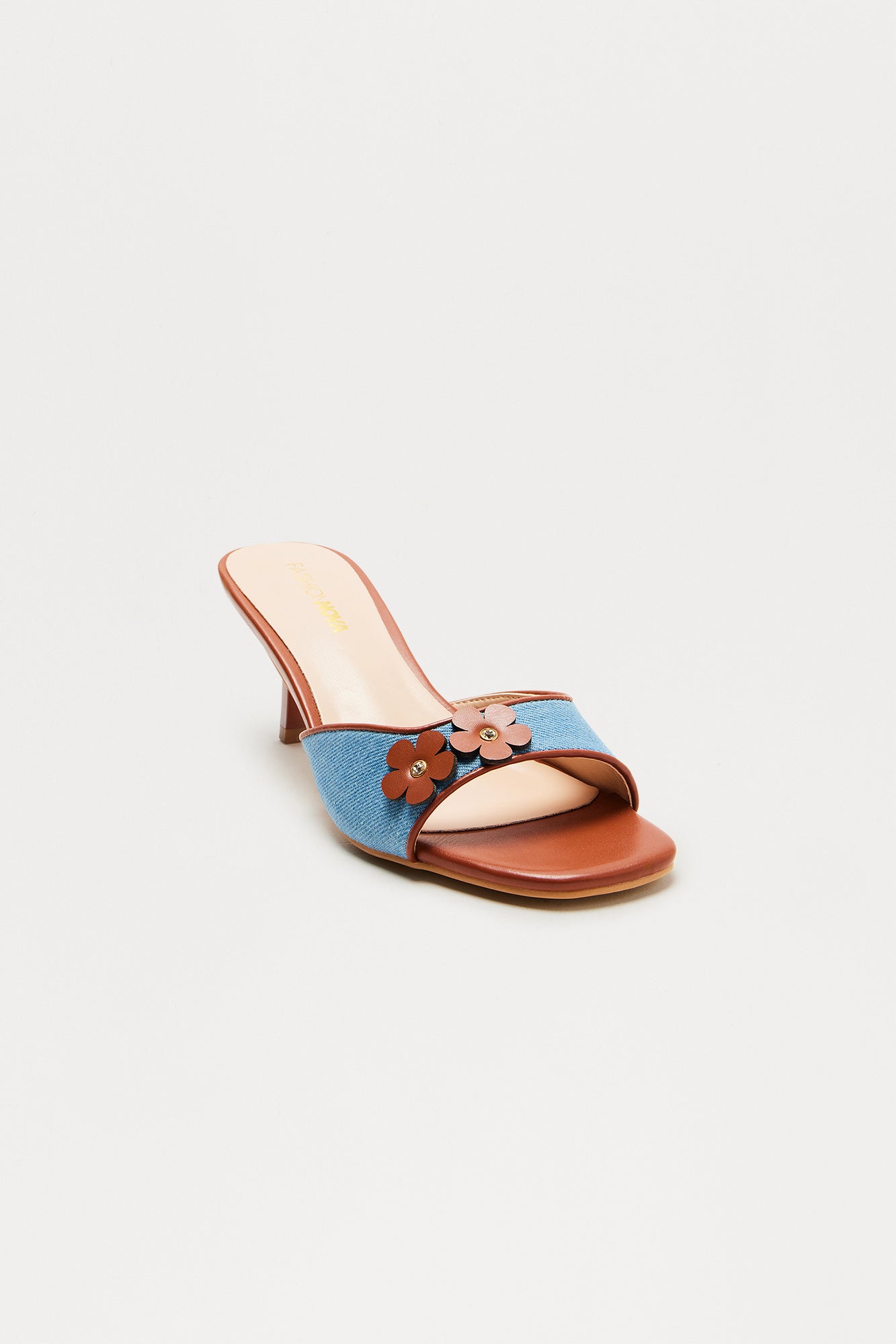 Evalina Flower Mules - Brown/combo