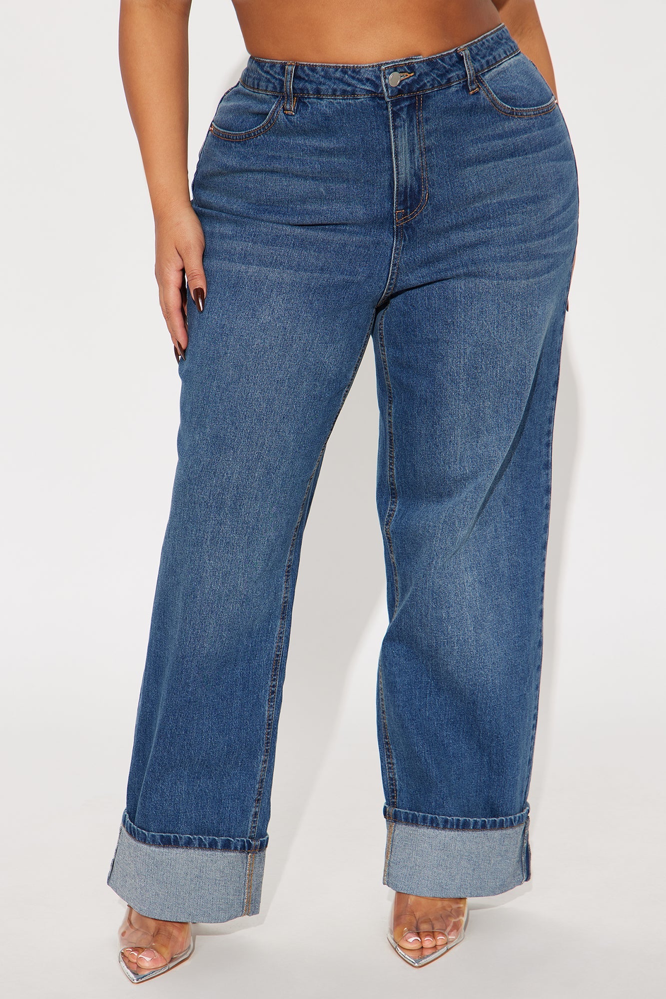 Webster Cuffed High Rise Straight Jean - Dark Wash