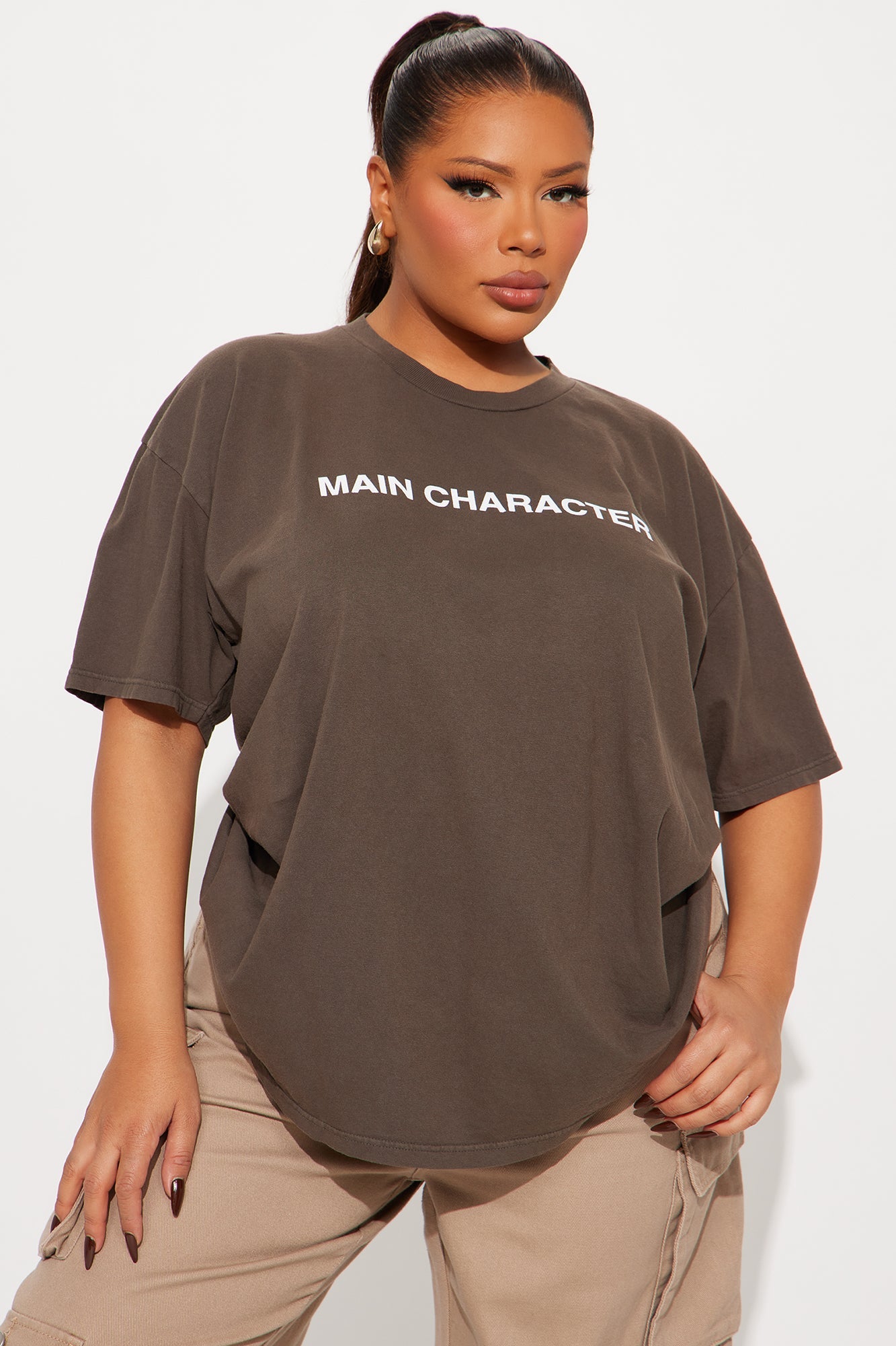 Main Character Energy Washed Tee - Brown