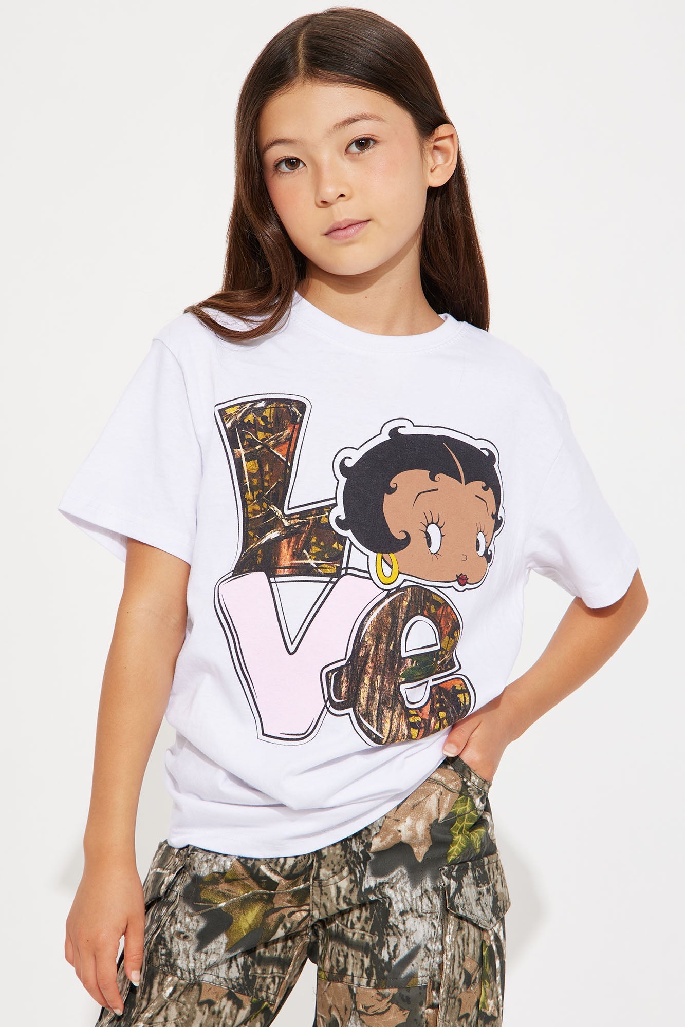 Mini Betty Boop Love Camo Short Sleeve T-Shirt - White