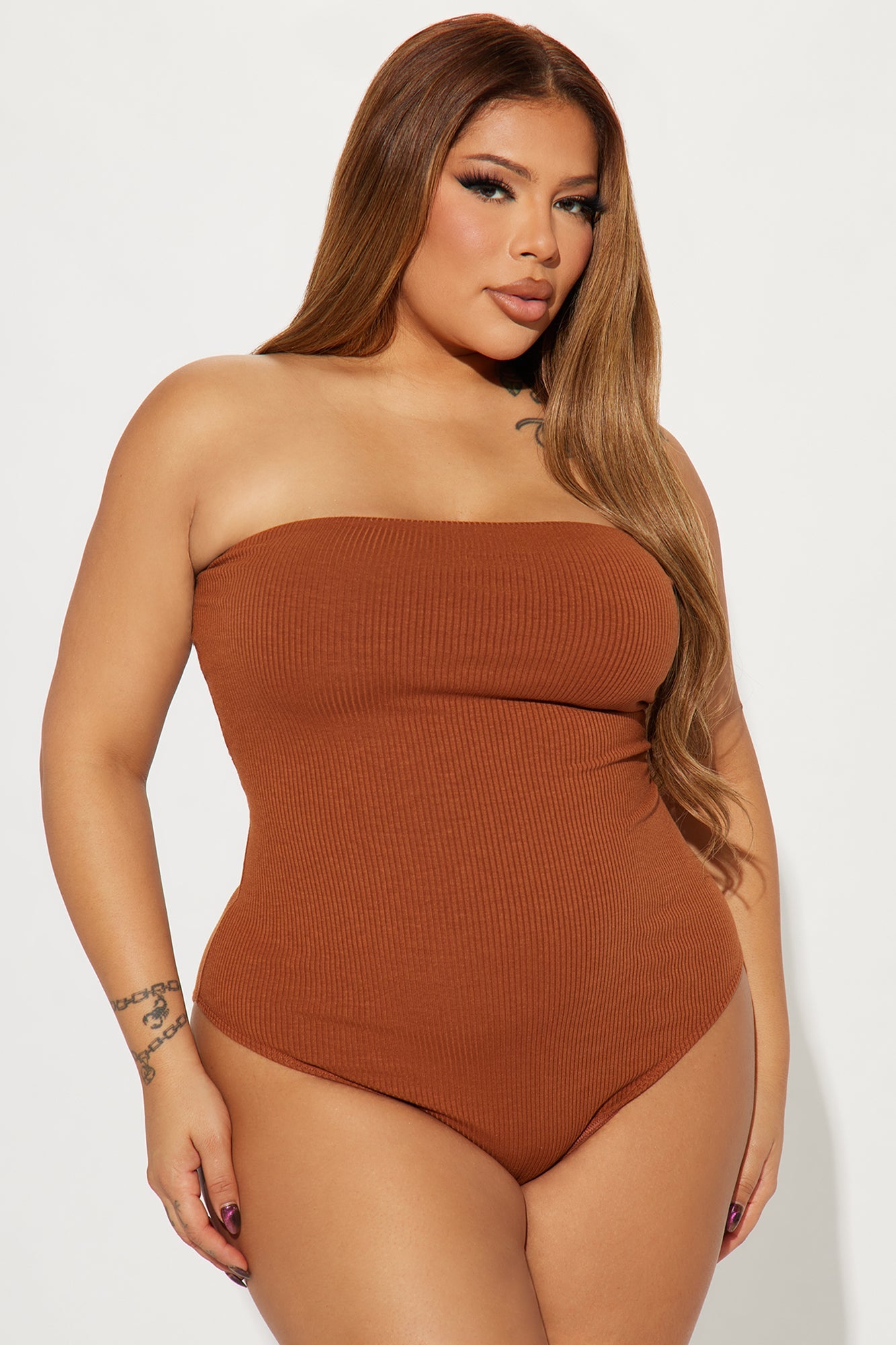 Demi Double Lined Tube Bodysuit - Mocha