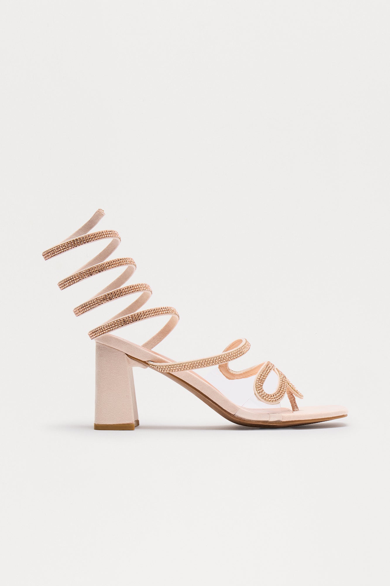 Vana Rhinestone Wrap Up Heels - Nude