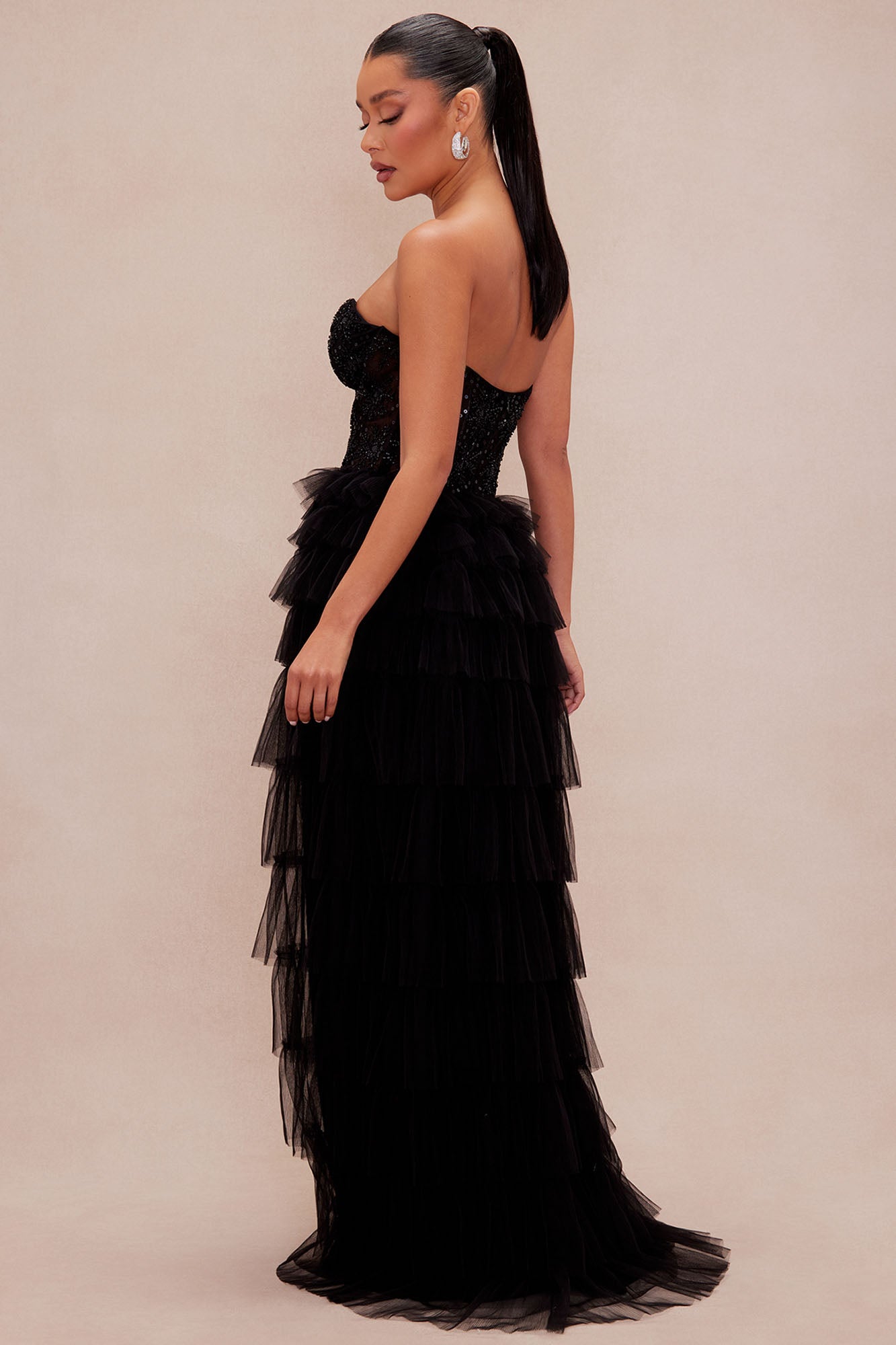 Eliza Embellished Tulle Gown - Black