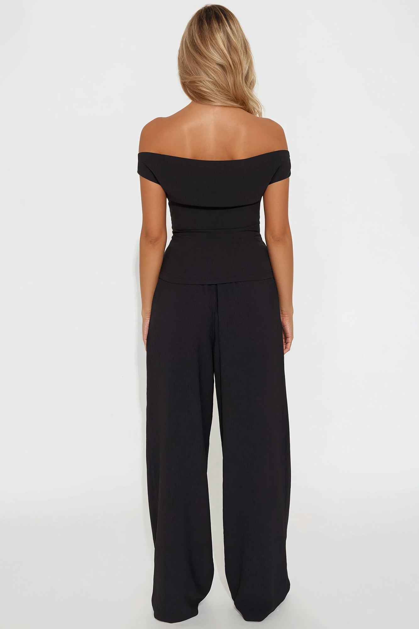 Ana Off Shoulder Pant Set - Black