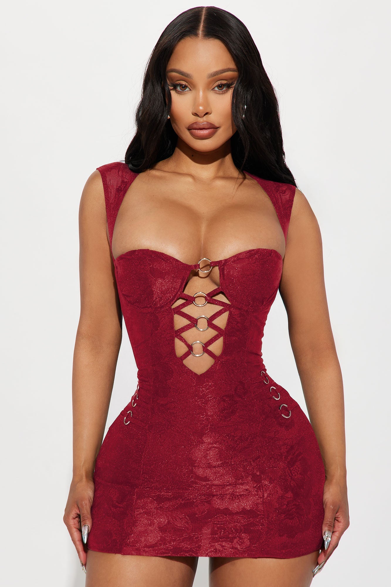 Liliana Lace Micro Mini Dress - Red