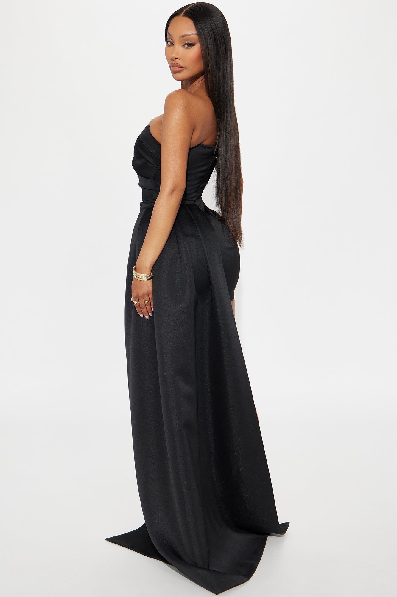 Isabella Removable Train Satin Mini Dress - Black