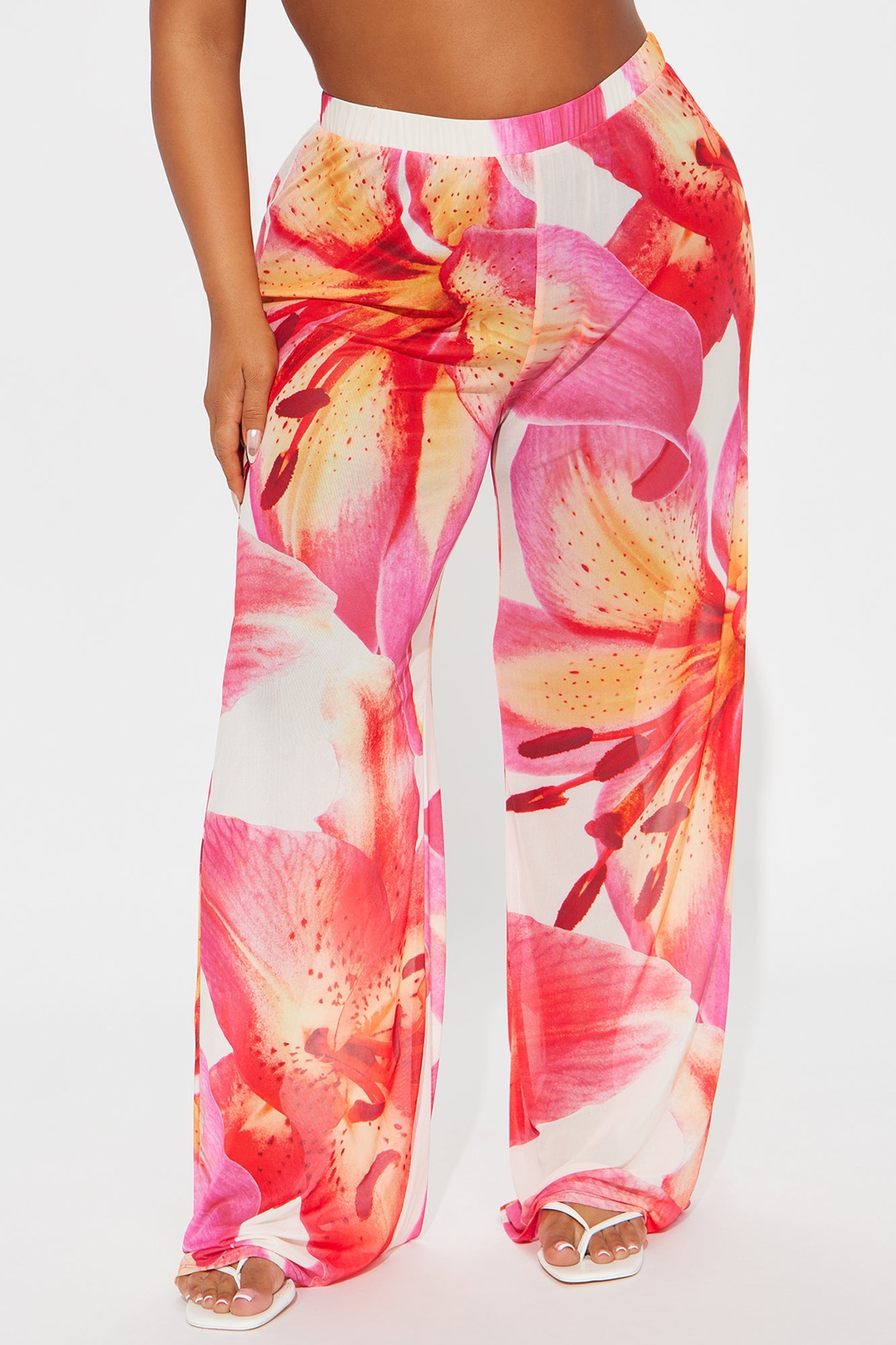 Isabella Floral Mesh Wide Leg Pant - Pink/combo