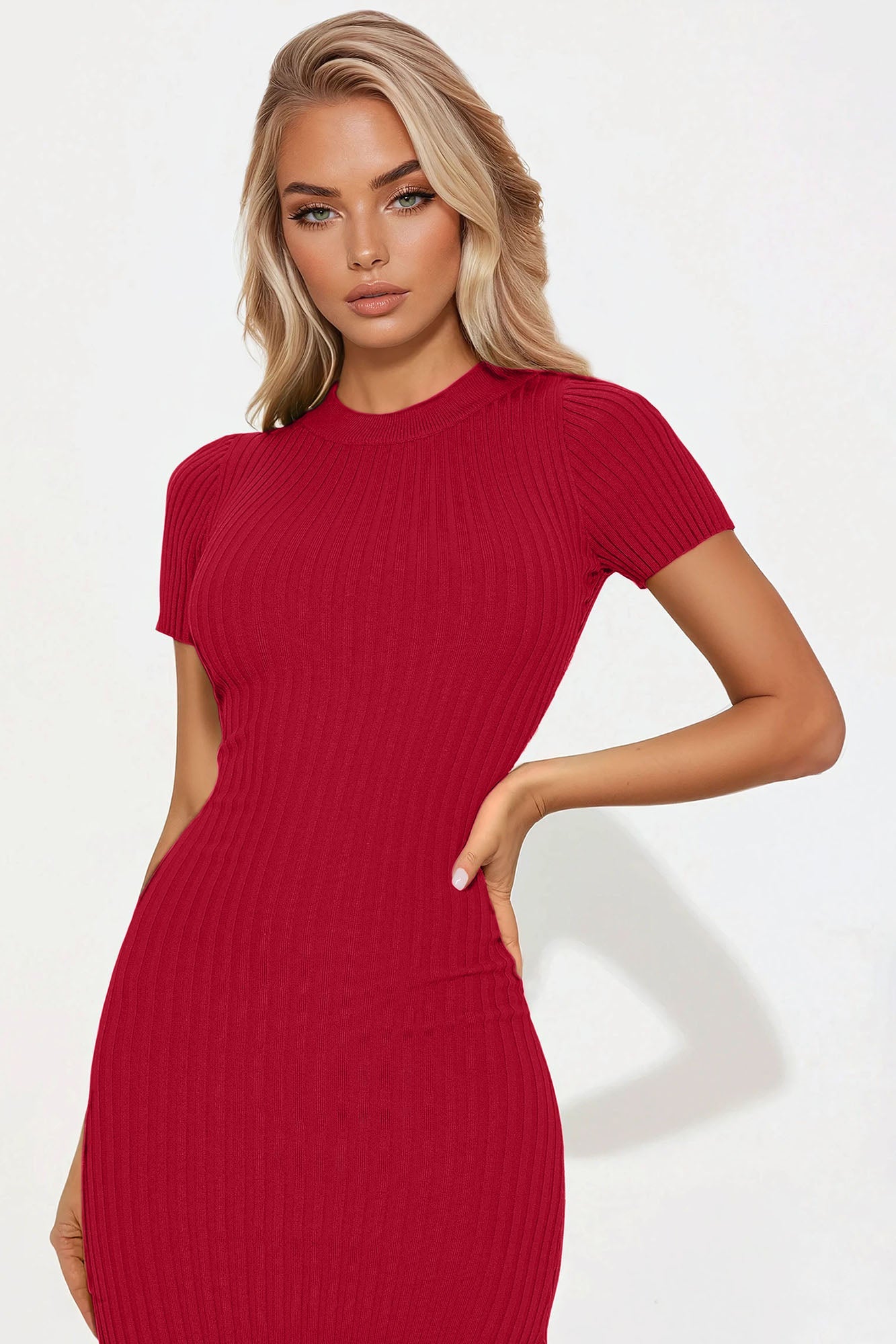 Rare Catch Ribbed Midi Dress - Red