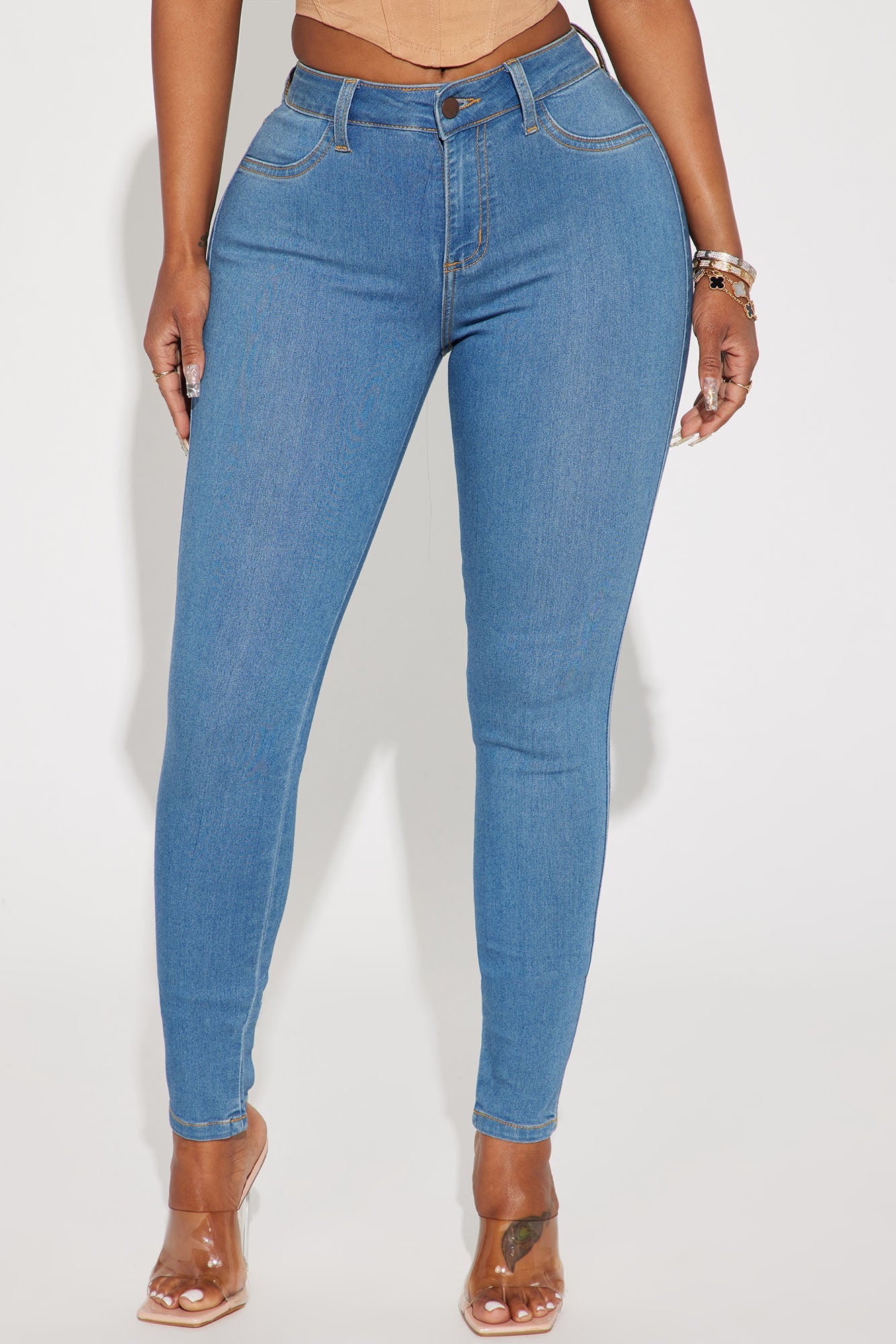 Classic Mid Rise Skinny Jeans - Medium Blue Wash