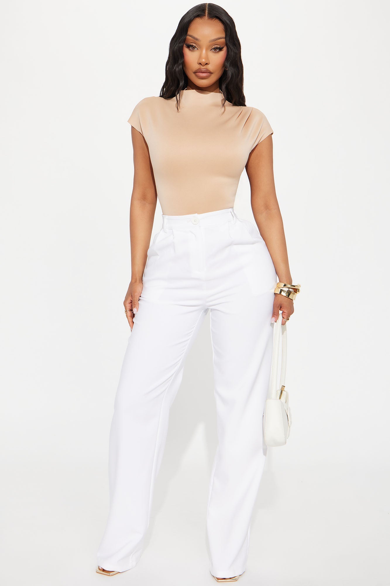 Fern Short Sleeve Mock Neck Bodysuit - Nude