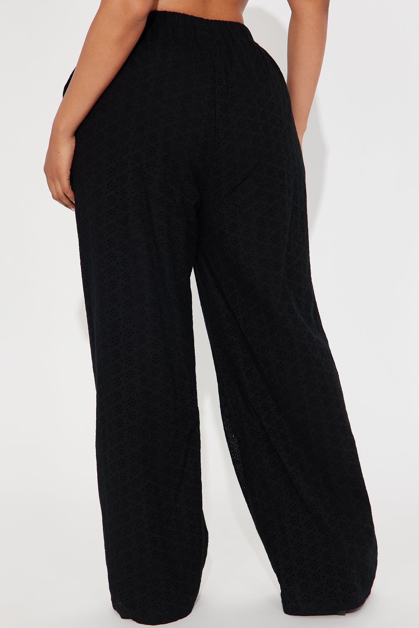 Emery Eyelet Textured Wide Leg Pant - Black