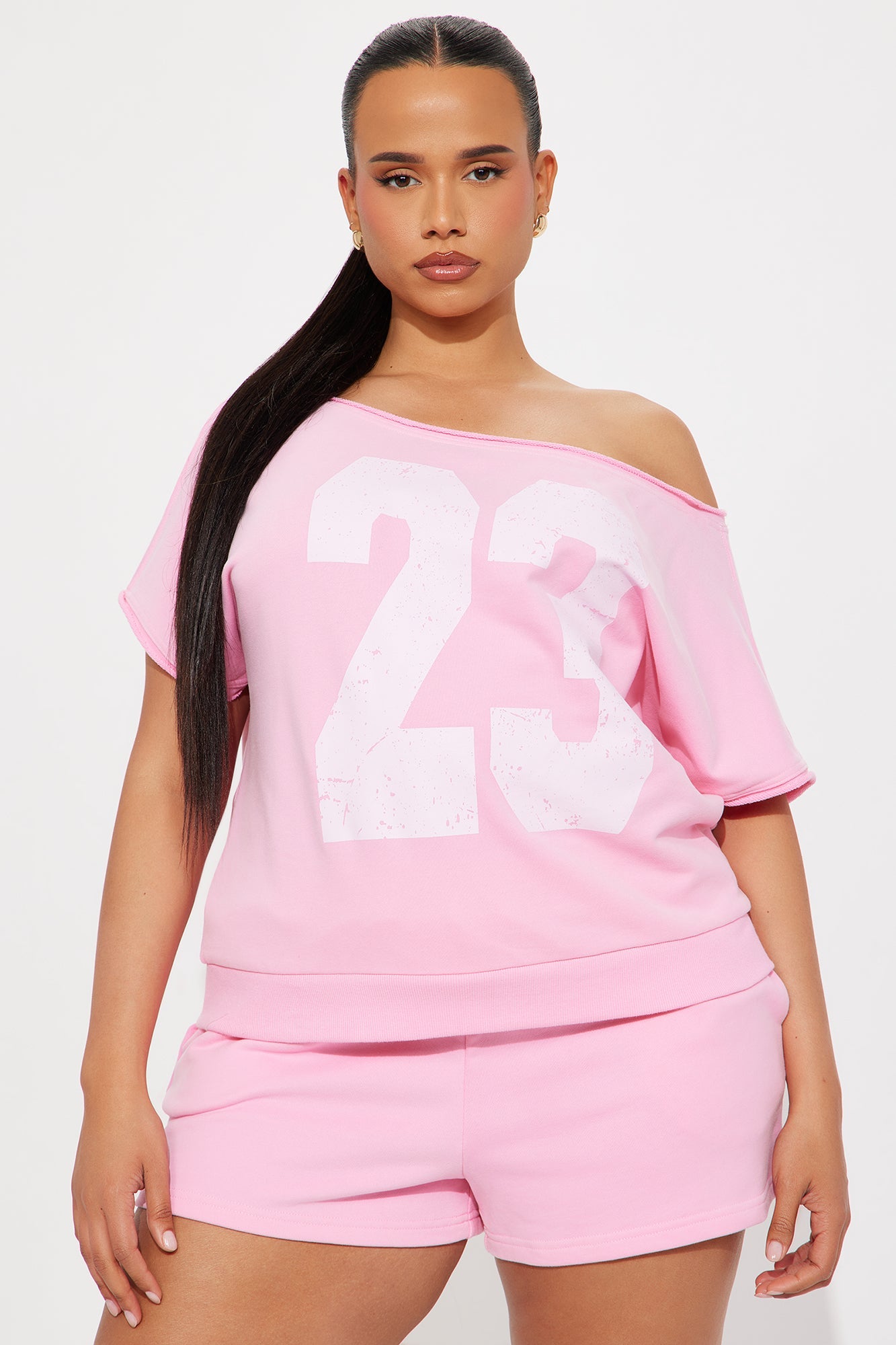 23 Off Shoulder Short Set - Bubblegum Pink