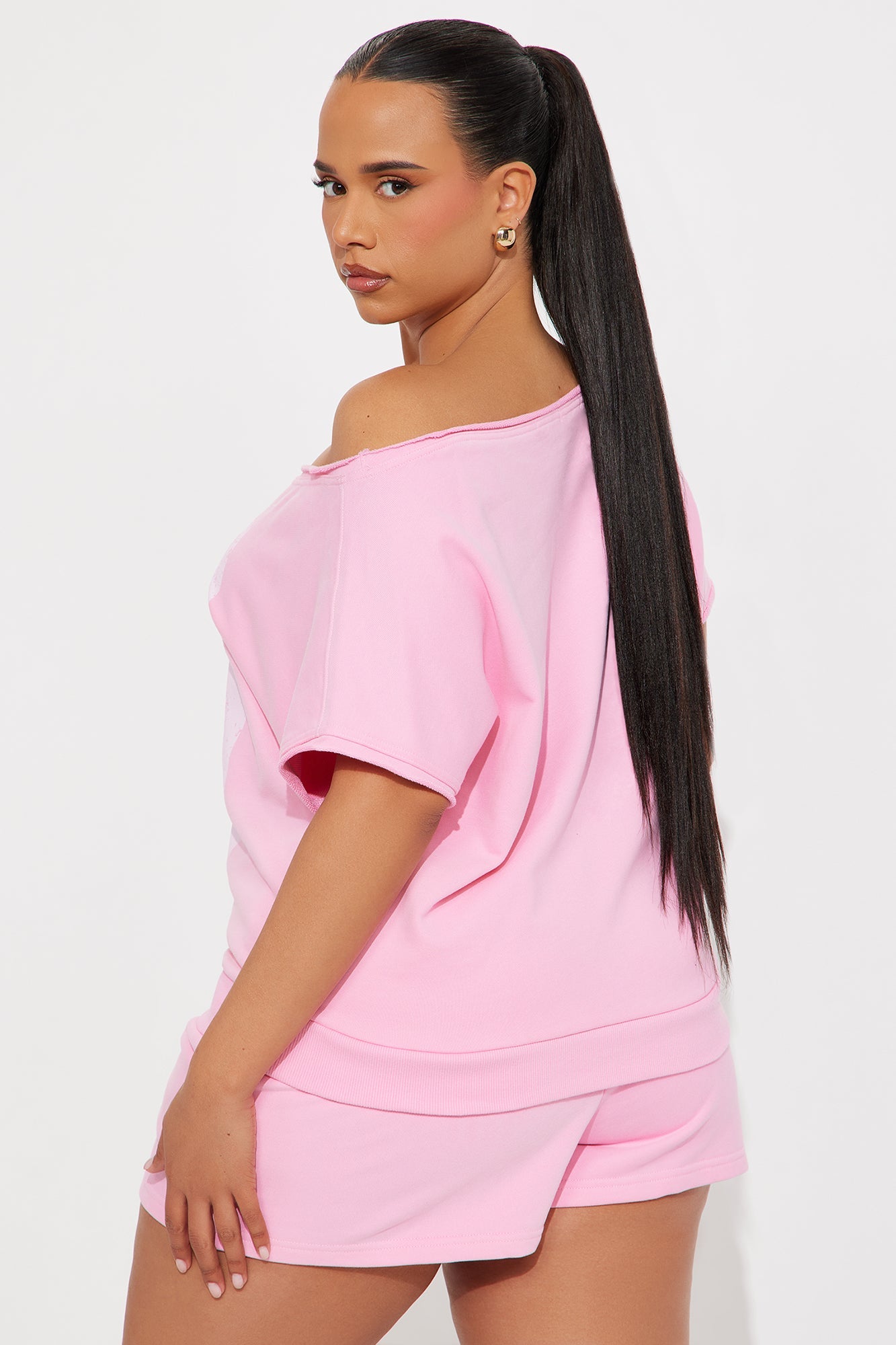 23 Off Shoulder Short Set - Bubblegum Pink