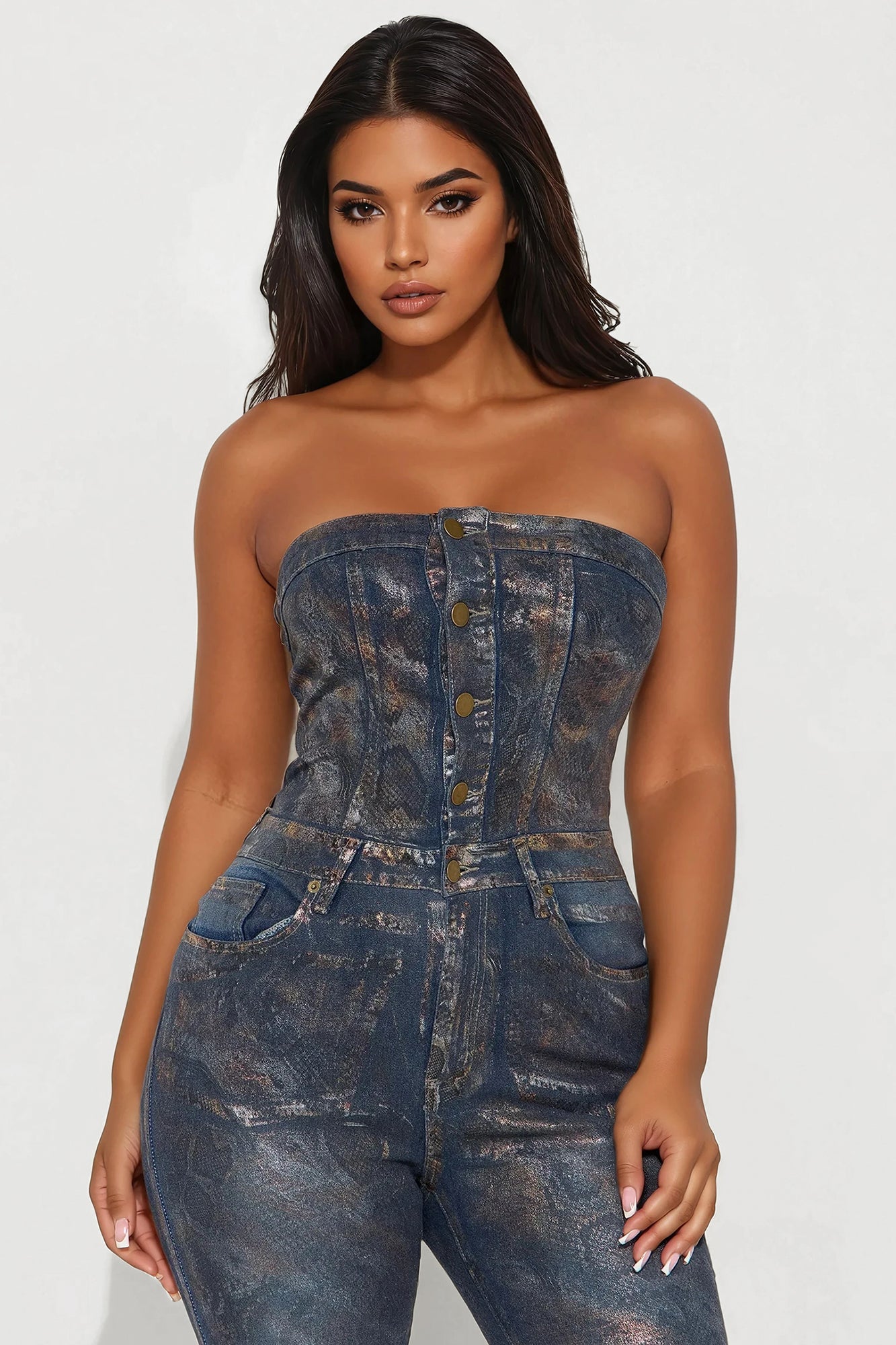 Sneaky Games Foil Denim Jumpsuit - Dark Wash