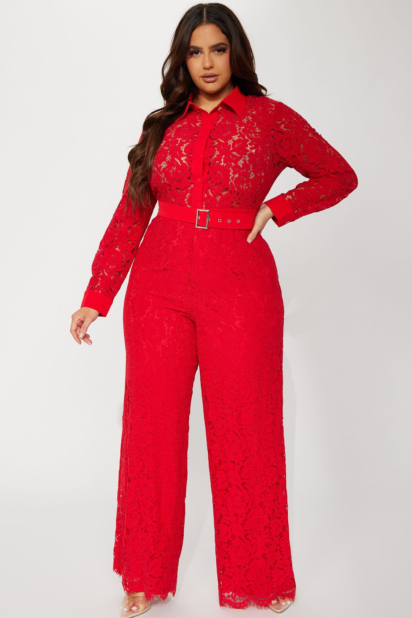 Perfect Night Lace Jumpsuit - Red